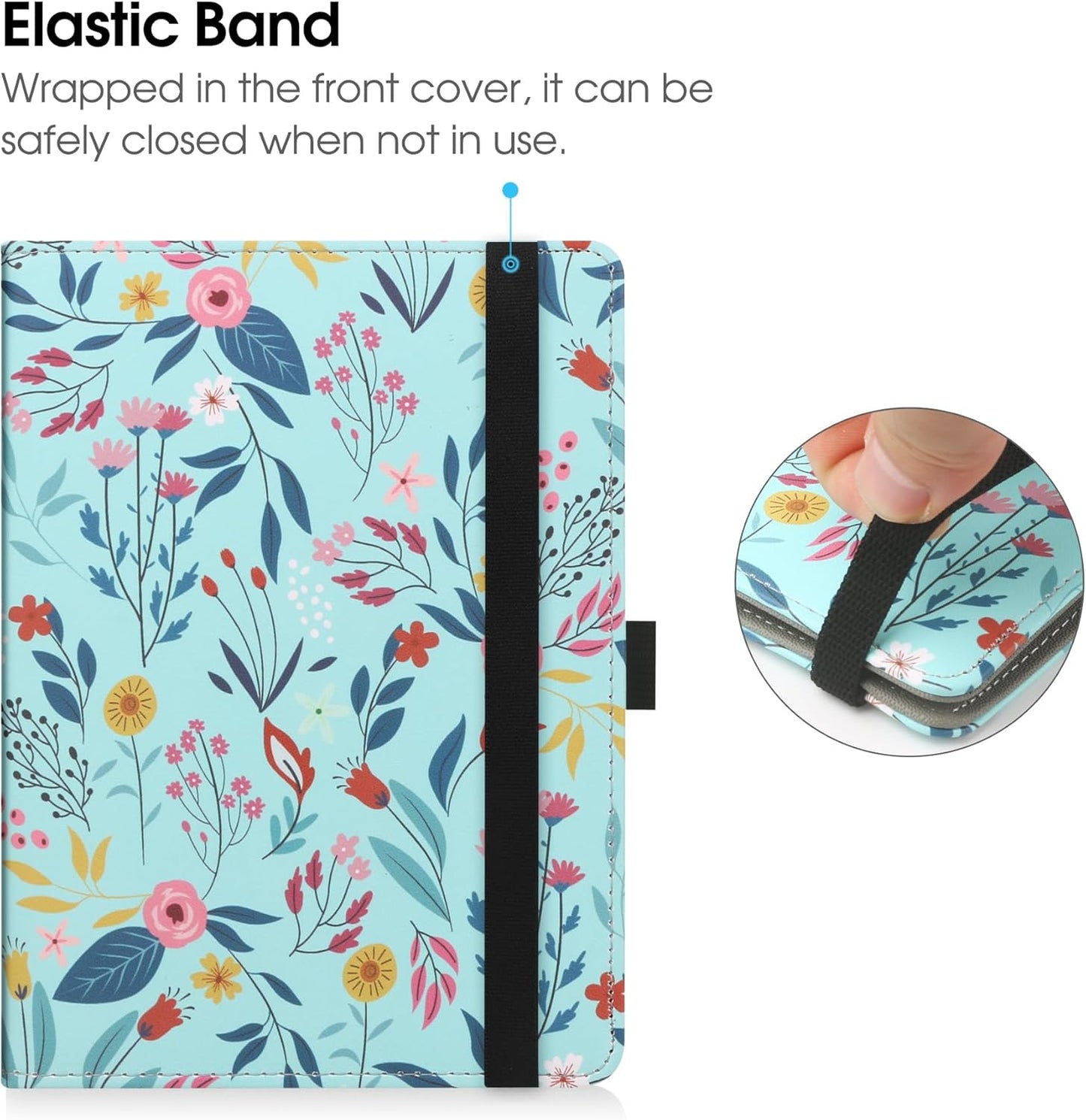 Universal Case for 6" eReaders, Folio Leather Stand Cover with Handstrap Compatible with All 6 inch Paperwhite/Kobo/Tolino/Pocketook E-Book Reader-Spring Bloom