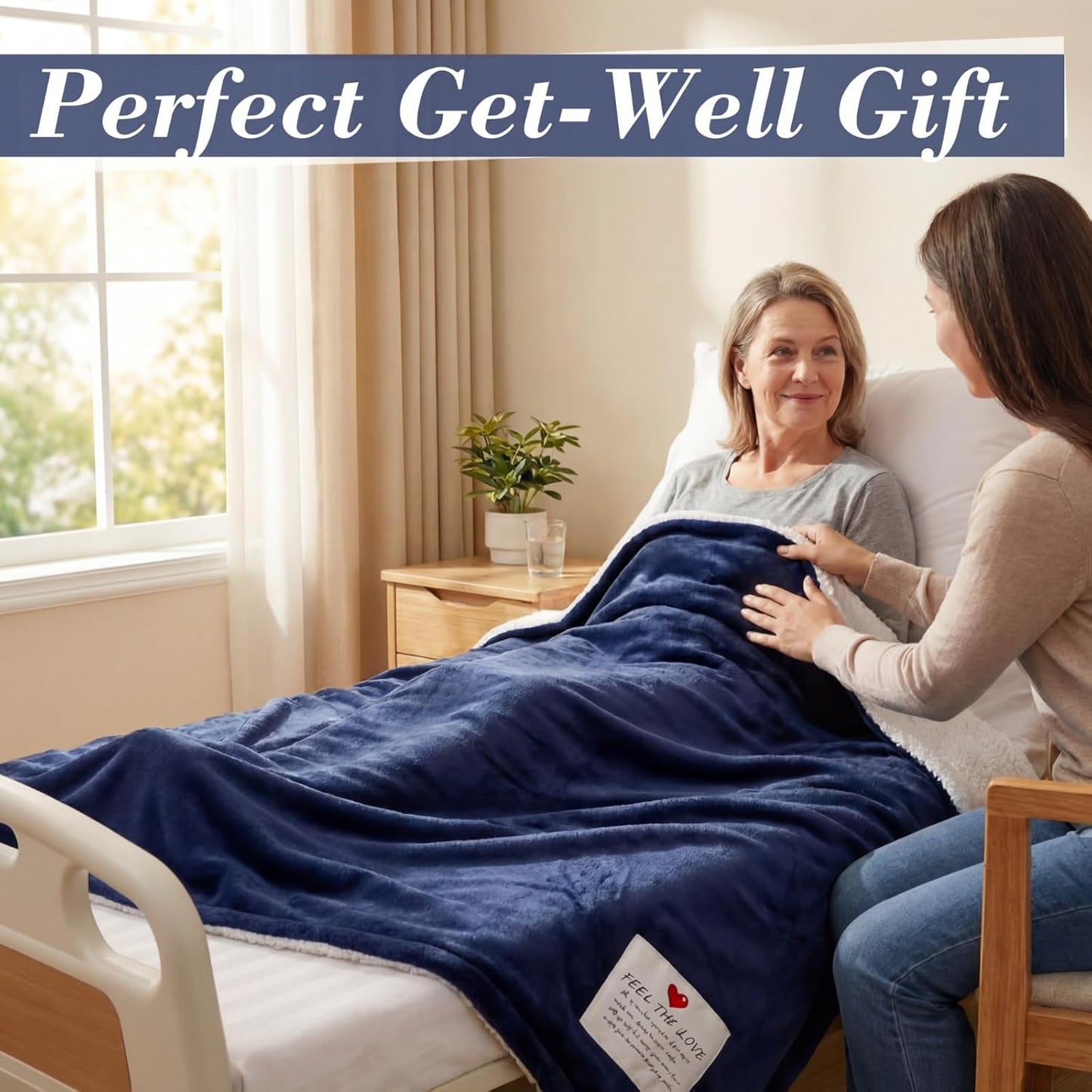 Prayer Comfort Blanket for Men Women 60"x80" Inspirational Healing Sherpa Blanket Flannel Throw with Motivational Quotes Message for Chemo Patient Surgery Recovery Cancer Care Gift(Navy Blue)