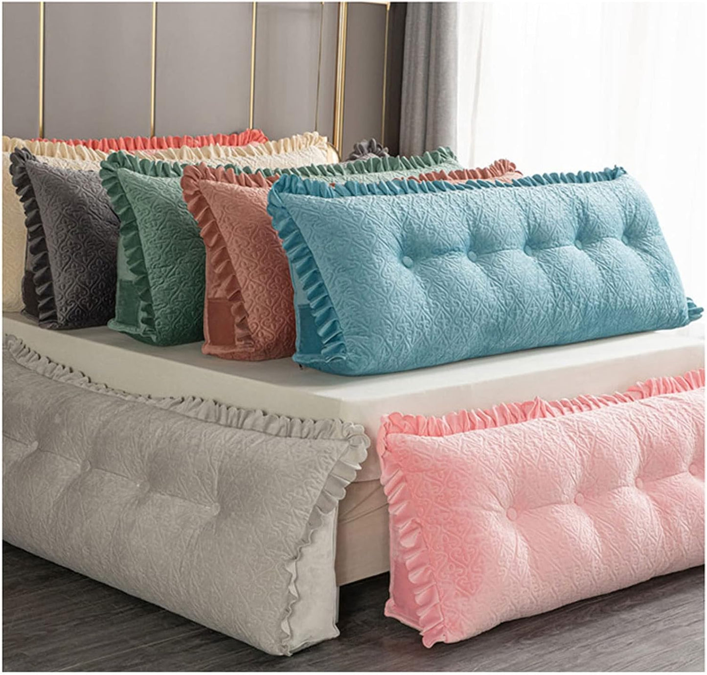 Reading Pillows for Sitting in Bed for Adult and Kids Extra Large Wedge Body Positioners Pillow with Wavy Hemming Long Headboard Back Support Lumbar Cushion