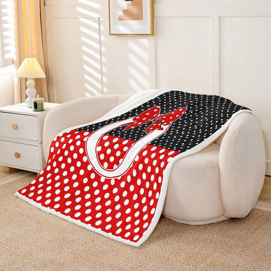 Feelyou Cute Bow Throw Blanket Kawaii Bowknot Soft Fleece Sherpa Cozy Fuzzy Plush Warm Princess Bowknot Fuzzy Plush Throw Dots Print Baby 30"x40" Personalized Initial O for Bed Couch Living Room