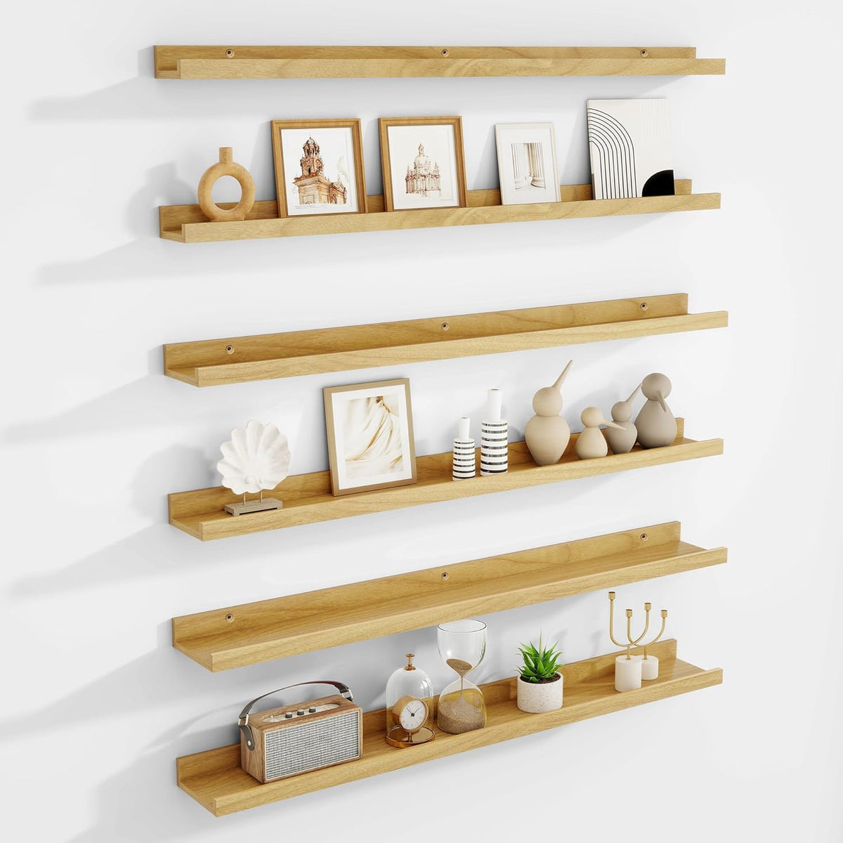 Floating Shelves for Wall Set of 6, 36 inch Picture Ledge Shelf Decor Storage, Wall Mounted Shelves for Living Room Bedroom Decor Books Photo Frames,Oak