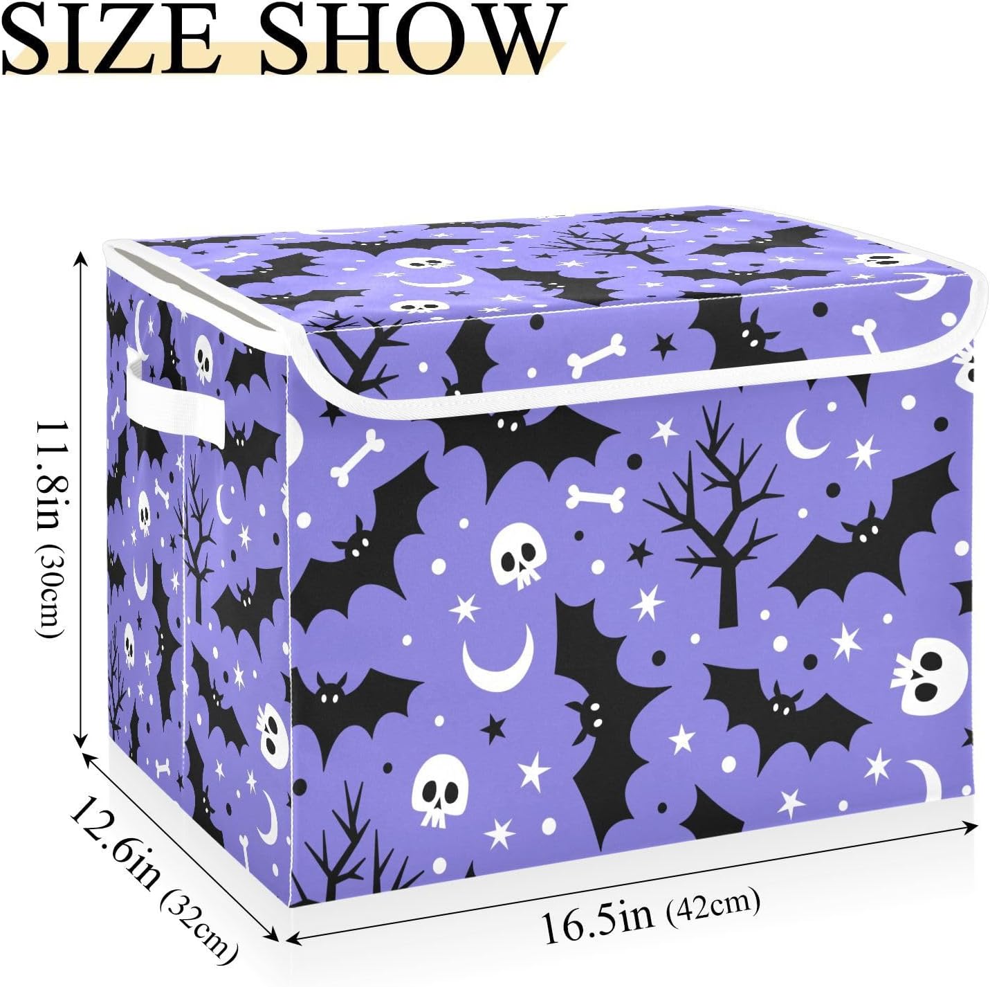 Halloween Bat Skull Moon Star Storage Bin with Lid Foldable Storage Box Washable Fabric Storage Cubes Bin Organizer Basket Closet for Home Bedroom Closet Nursery Office