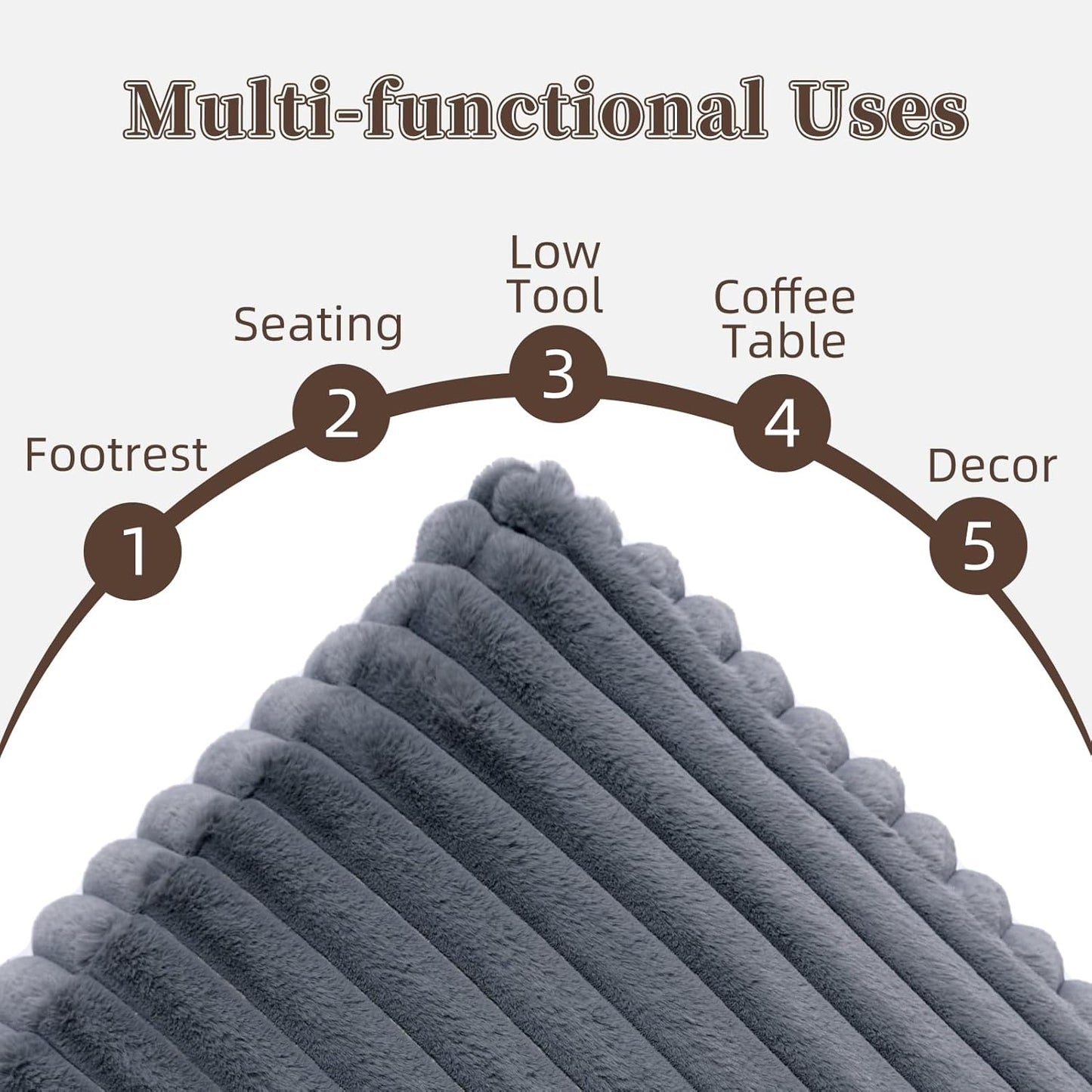 Unstuffed Pouf Ottoman Cover Soft Storage Extra Seat Farmhouse Comfortable Bohemian Poufs Accent Footrest 20x20x8 Inches for Living Room Bedroom Study Nook (Gray B, Square)