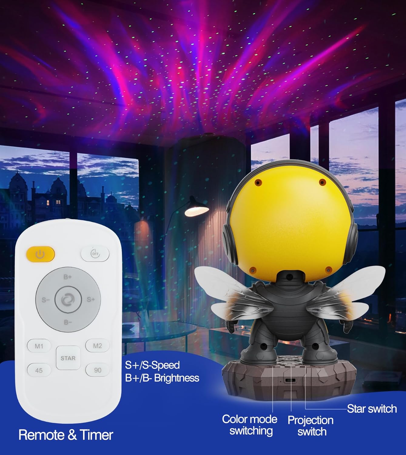 Astronaut Galaxy Projector,Astronaut Star Bee Projector,Nebula Ceiling LED Night Light for Kids with Timer Remote,Adjustable Flowing Light Starry Projection for Bedroom, Game,Room