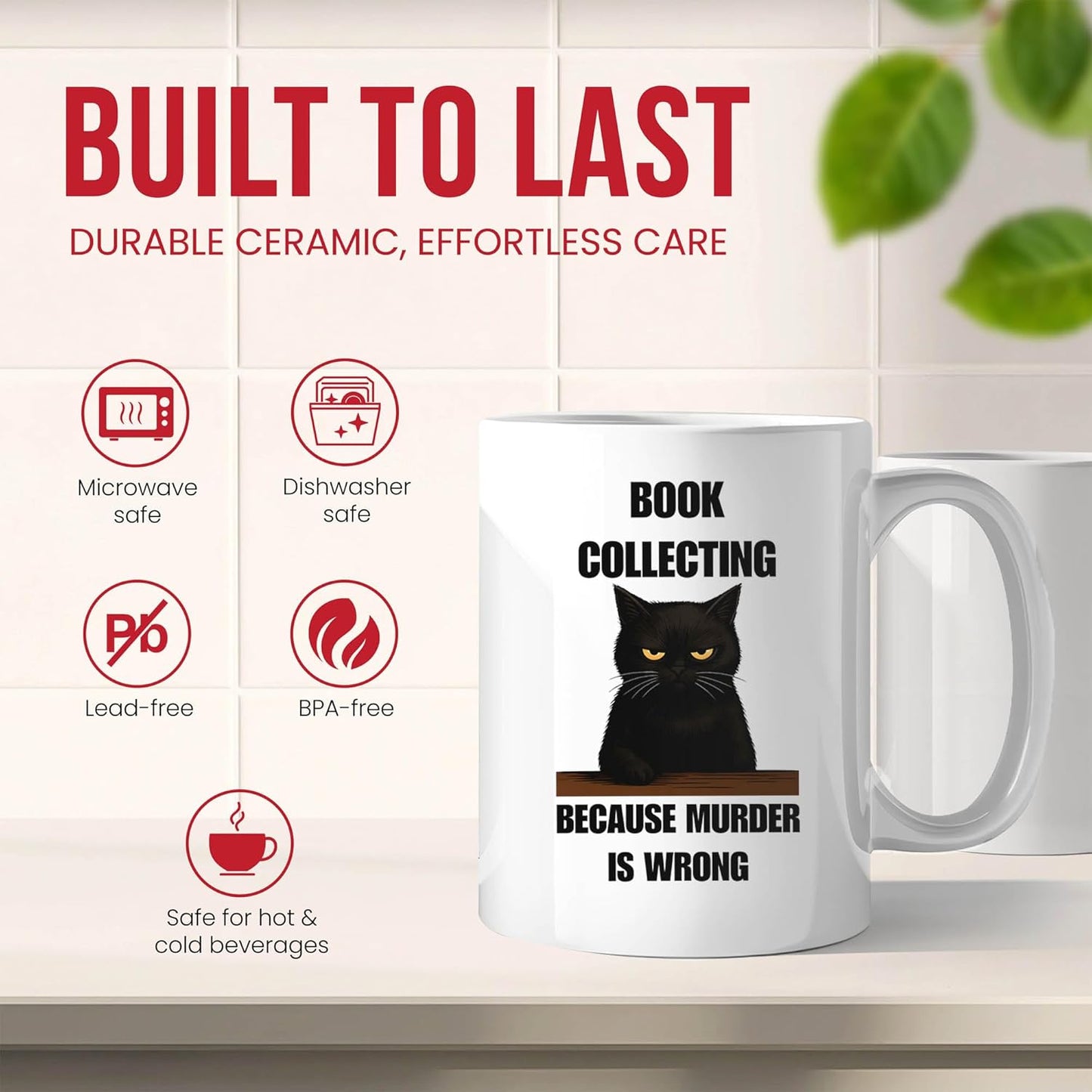 Book Collecting Because Murder Is Wrong Mug - Literary Enthusiast Coffee Cup - Bibliophile Funny Gift From Lovers - Reading Passion Tea Mugs - Collector Cups - 11 Oz Ceramic Gifts For Bookworms