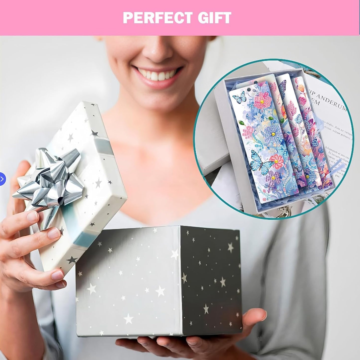 ACSAUMMY 4pcs Butterfly Diamond Painting Bookmark, 5D Diamond Art Bookmarks with Flower Design Beaded Rhinestone Pendant DIY Diamond Art Kits for Adult Crafts Reading Women Beginner Birthday Gift