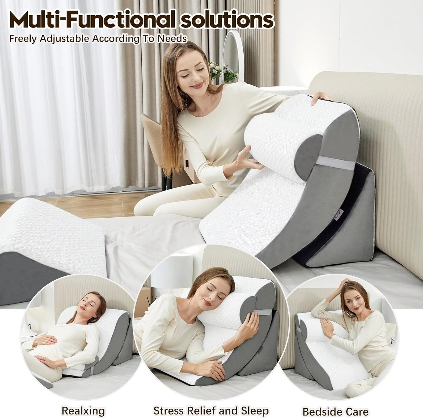 4pcs Wedge Pillow Set for After Surgery,Wedge Pillows for Back Pain Relief and Leg Pain,Wedge Pillow for Legs Swelling,Back Support, Post Surgery Recovery