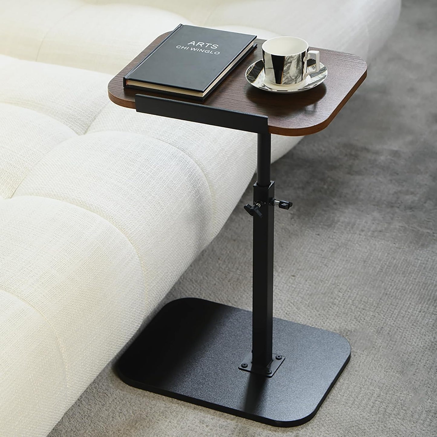 ACEQLYT® Small Adjustable Side Table, Adjustable Height & Flip-Over Panel Design & 360° Swivel, Couch Armrest C Shaped End Table, Laptop Stand for Couch