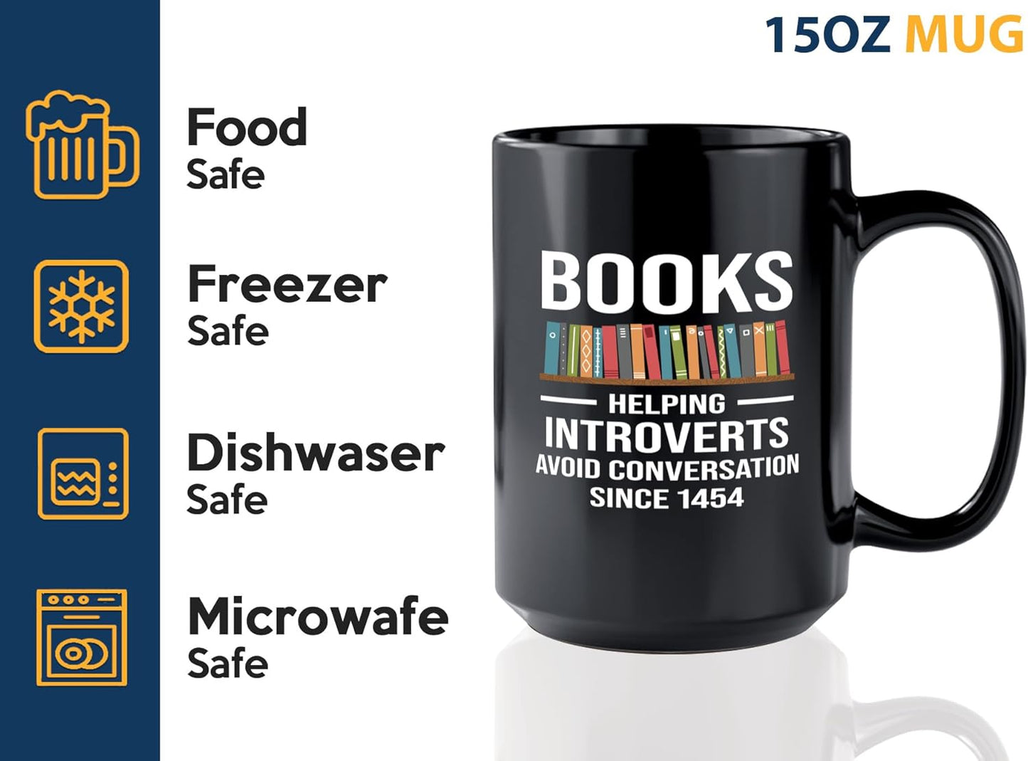 Book Lover Coffee Mug 15oz Black -Helping Introverts - Writer Editor Bookish Librarian Bibliophile Bookish Grammar Philosophers