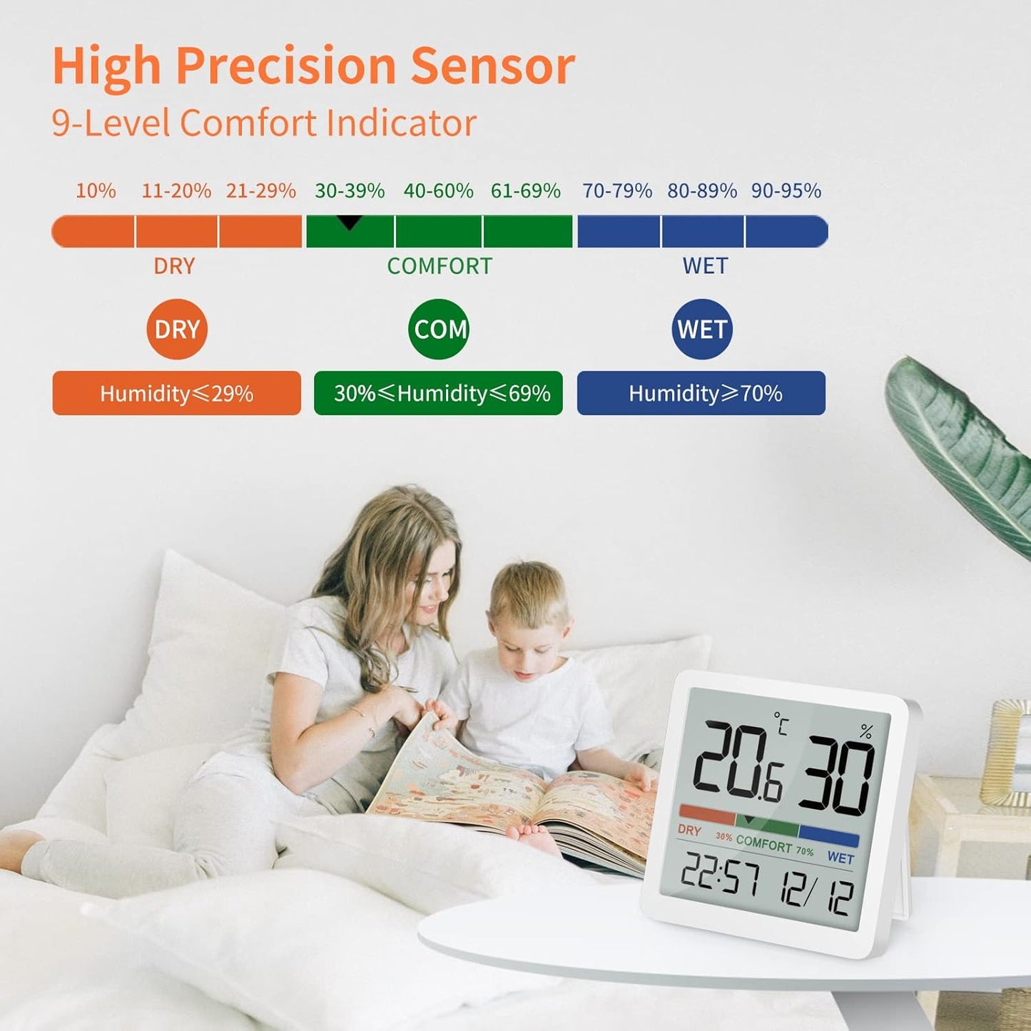 NOKLEAD 2-Pack Indoor Thermometer Hygrometer - Room Temp Gauge Humidity Monitor for Home, Magnetic, 3.3in Screen, Calibration & Air Comfort Indicator (Spare Battery Included)