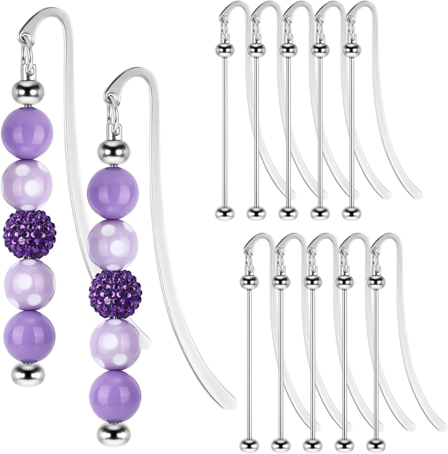 12 Pcs Beadable Bookmarks Bulk DIY Metal Blank Bookmarks to Decorate Beadable Items Beaded Craft Jewelry Bar Pendant Charm Gifts Office Supplies for Book Lover (Silver)