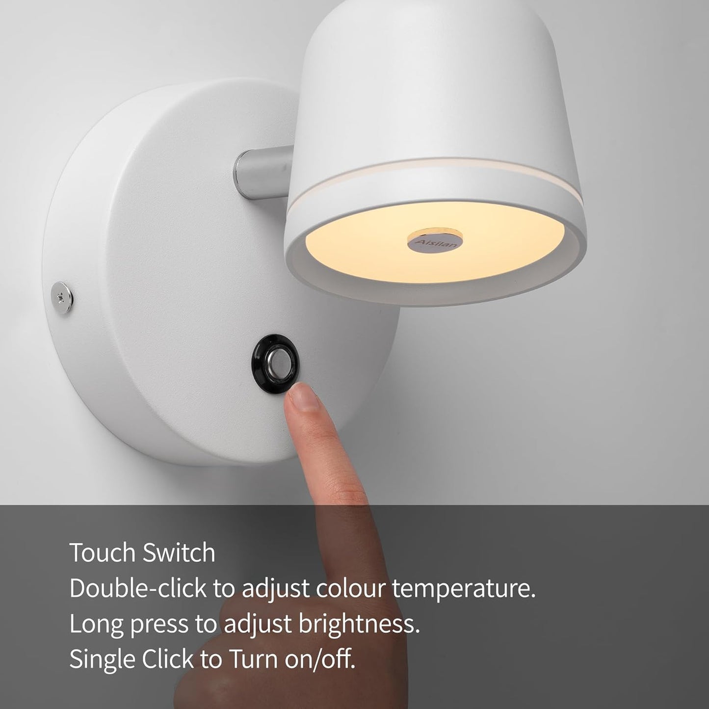 Aisilan Wall Sconce, Hardwired Touch Dimmable Wall Light with 3 Color Temperatures, Adjustable 7W LED Wall Lamp CRI97, Modern White Aluminum Sconce for Bedroom Bedside Hallway