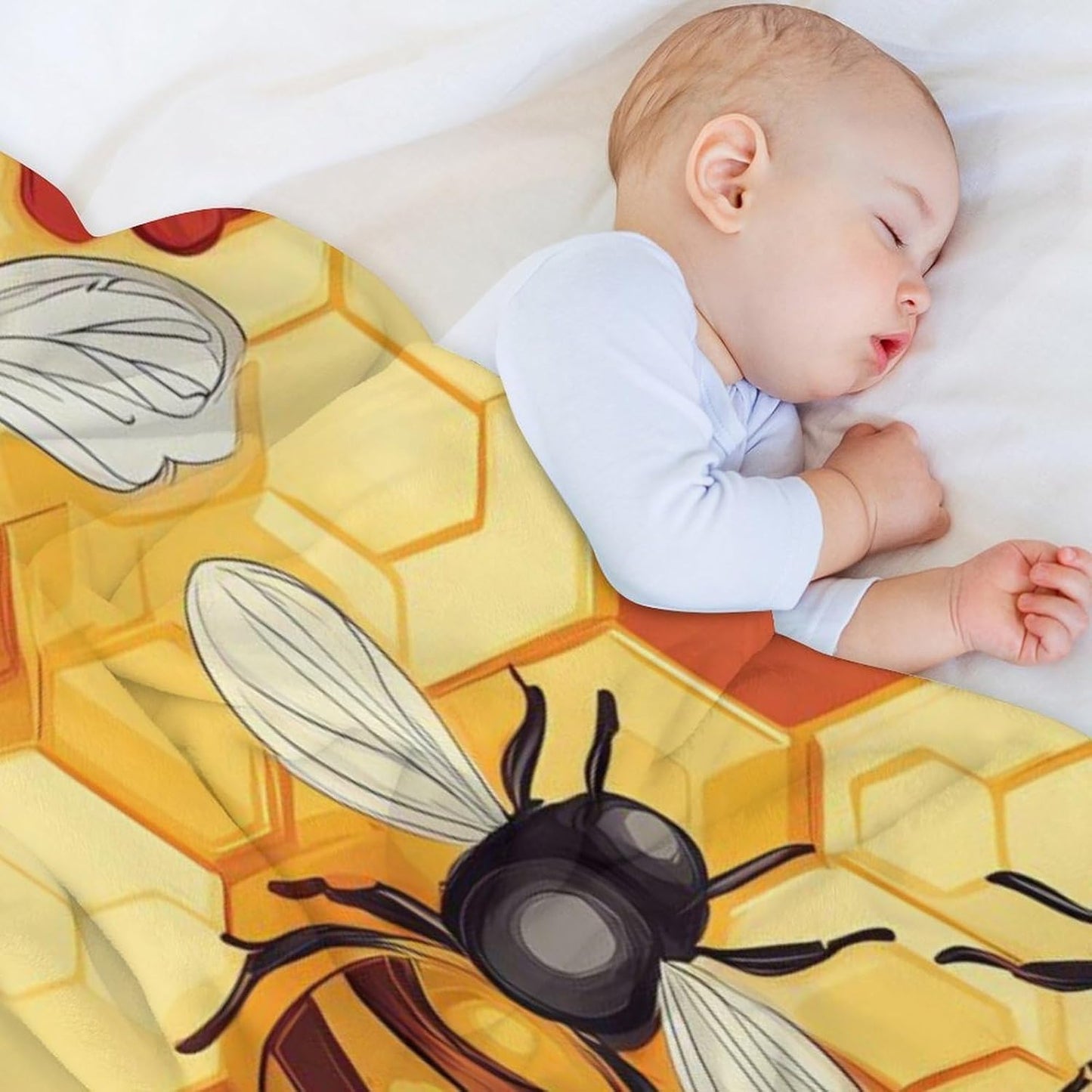 Bees Honeycomb Flowers Throw Blanket for Couch Bed Plush Cozy Fuzzy Flannel Blanket for All Season 60"x80"