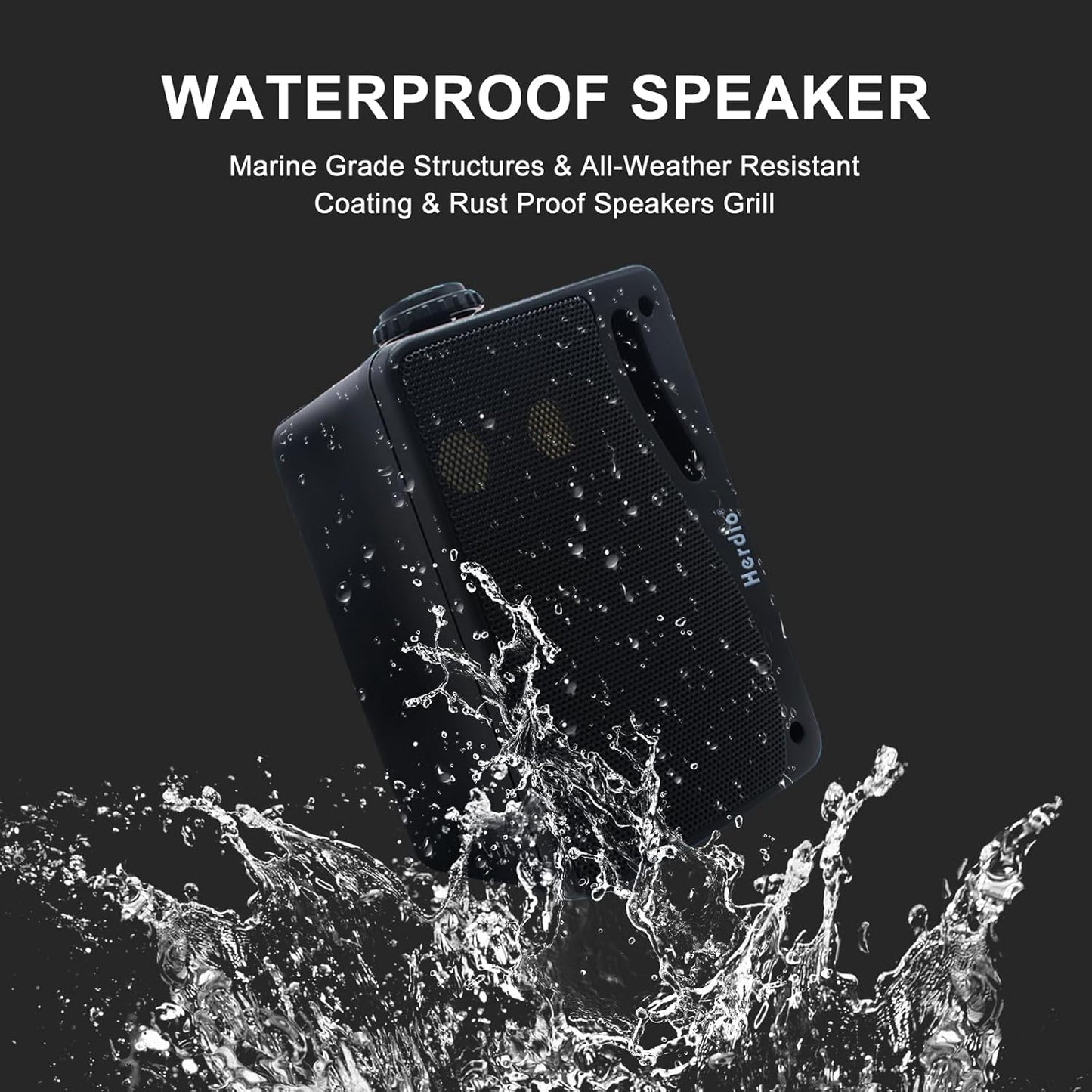 Herdio 3.5" Outdoor Bluetooth Speakers Wired Waterproof, 200W 3 Way Upgrade Premium Wall Mount Speakers, Durable Mountable Loud Sound System for Patio Indoor Deck Garage (Black Pair)