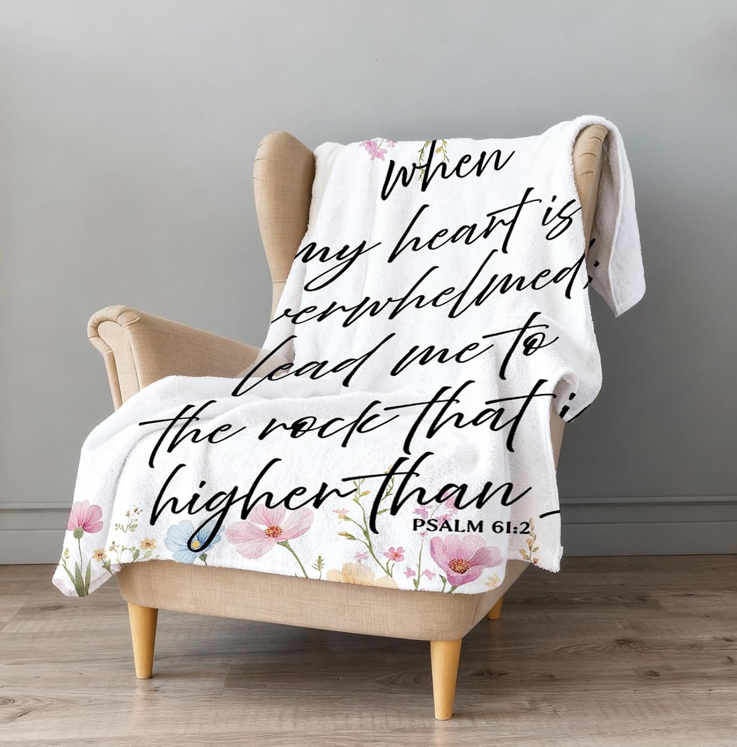 Floral Christian Throw Blanket, Christian Gifts for Women Faith, Religious Psalm 61:2 Floral Bible Verse Blanket for Home Bedroom Living Room Couch Bed Sofa Decoration, 50x60 Inches