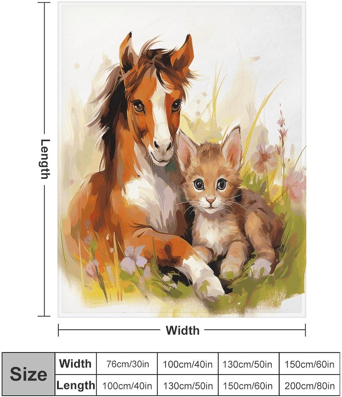 Cute Horse and Cat Throw Blanket for Couch Super Soft Warm Lightweight Throw Blankets Cozy Flannel Bed Blanket Cute Decorative Blankets for All Seasons Home Decor Gift 40"*50" （100 * 130cm）