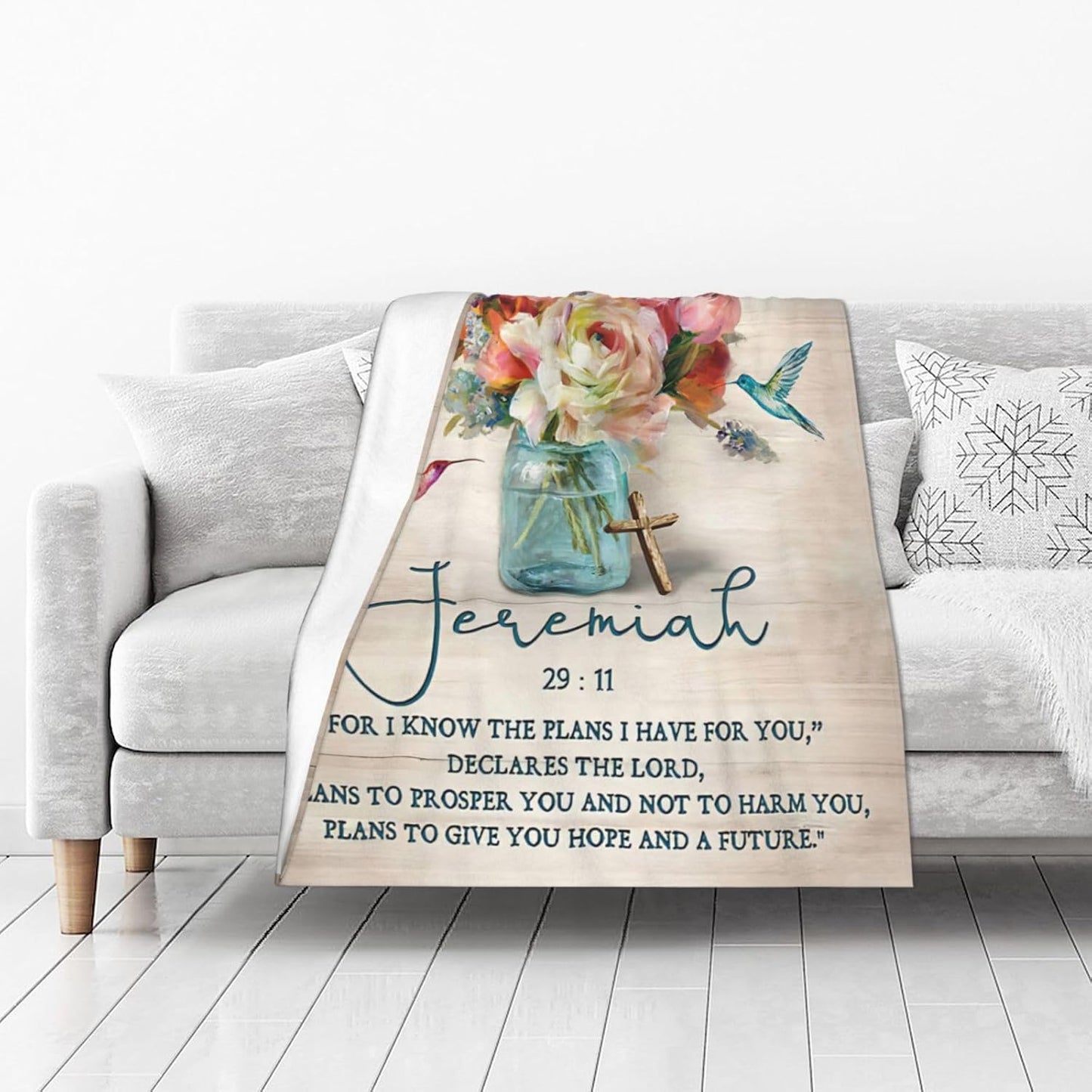 Christian Blanket Plush Cozy Religious Bible Verse Throw Blankets Gifts for Women Men Girls Flannel Fleece Ultra Soft Fuzzy Flower Hummingbird Party Blanket 50"X40"