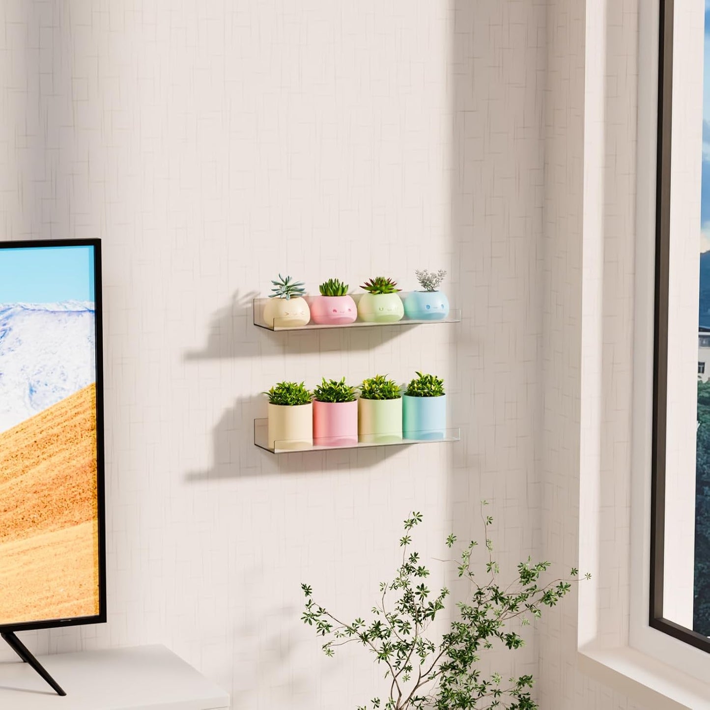 2 Pcak Clear Acrylic Shelves for Bedroom,Room,15 Inch Bathroom Wall Shelf & Organizer,Invisible Floating Shelves & Wall Storage for Collectibles Perfume Shelf,Record,Funko Pop,Lego Display,Bookshelf