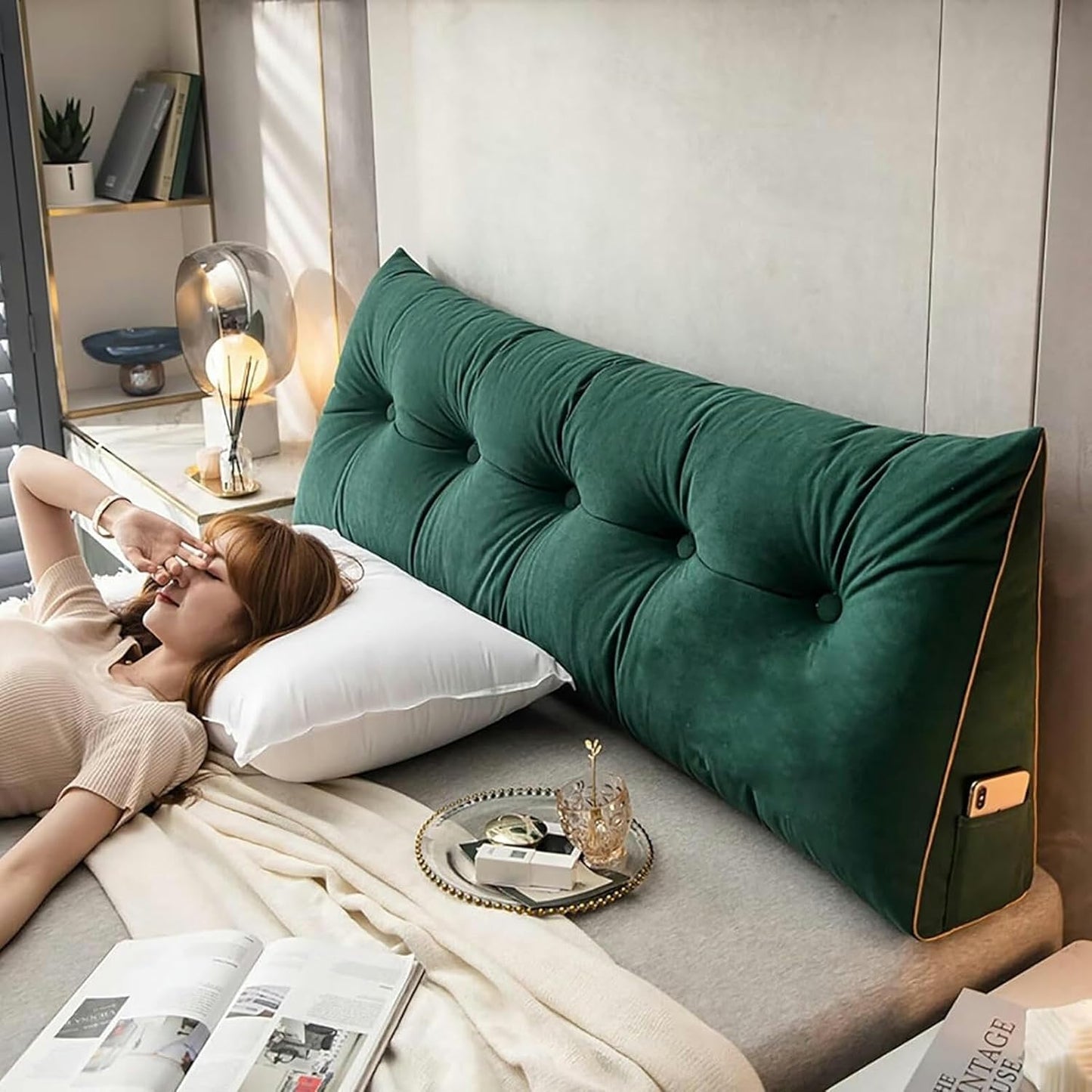 Large Triangular Headboard Pillow Backrest Positioning Support Bed Bolster Rest Reading Pillow with Removable Cover Soft Headboard Cushion Backrest Pillow for Sitting in Bed