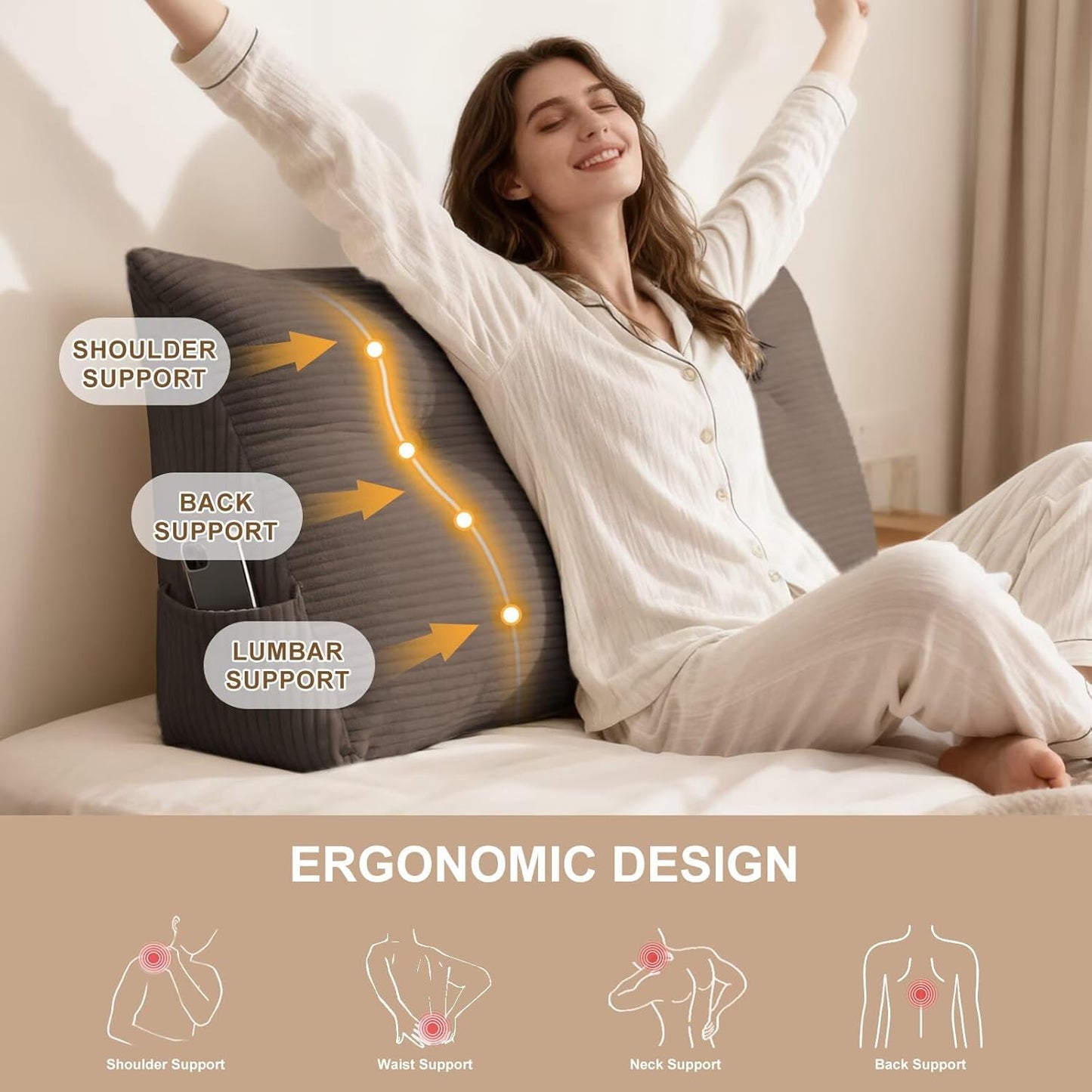Wedge Pillow Headboard Queen Triangular Bed Wedge Pillow for Headboard, Headboard Pillow Reading Pillow for Daybeds and Bunk Beds with Removable Velvet Cover