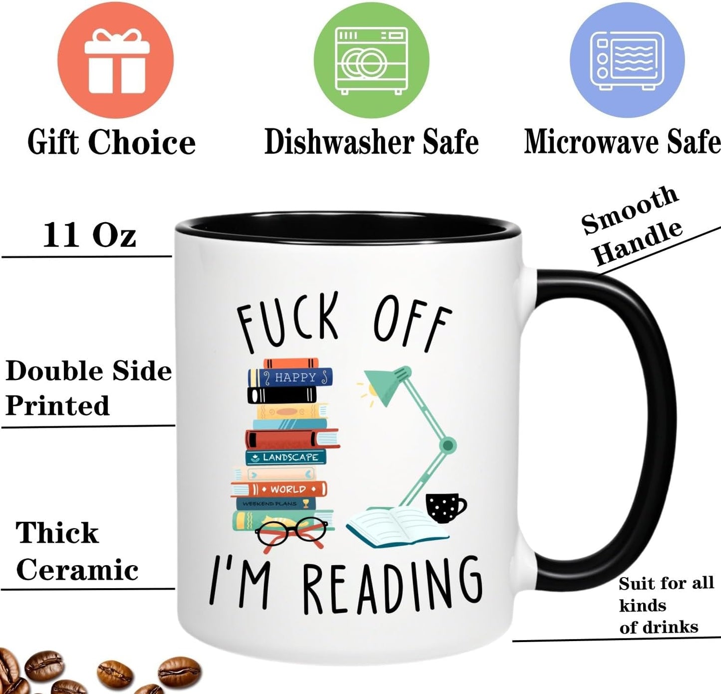 Funny Coffee Mug for Book Lovers Readers, Novelty Fuck Off I'M Reading Coffee Cup, Reading Gifts for Bookish Bookworm Book Club Friends Reader