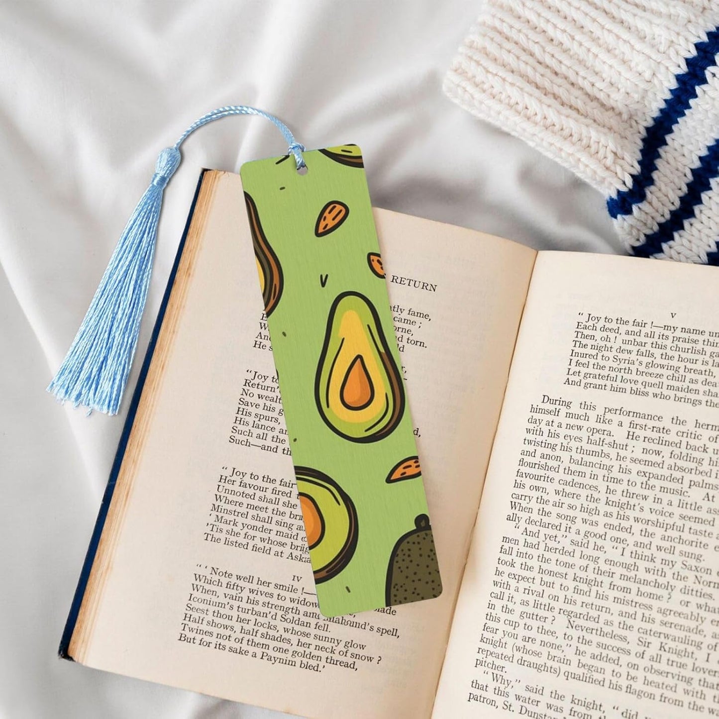 Simple Line Drawing Bookmarks Gifts for Women Men, Wooden Bookmarks for Book Lovers, Vintage Book Marks Ornaments with Tassel, Unique Personalized Reading Page Markers Sky Blue