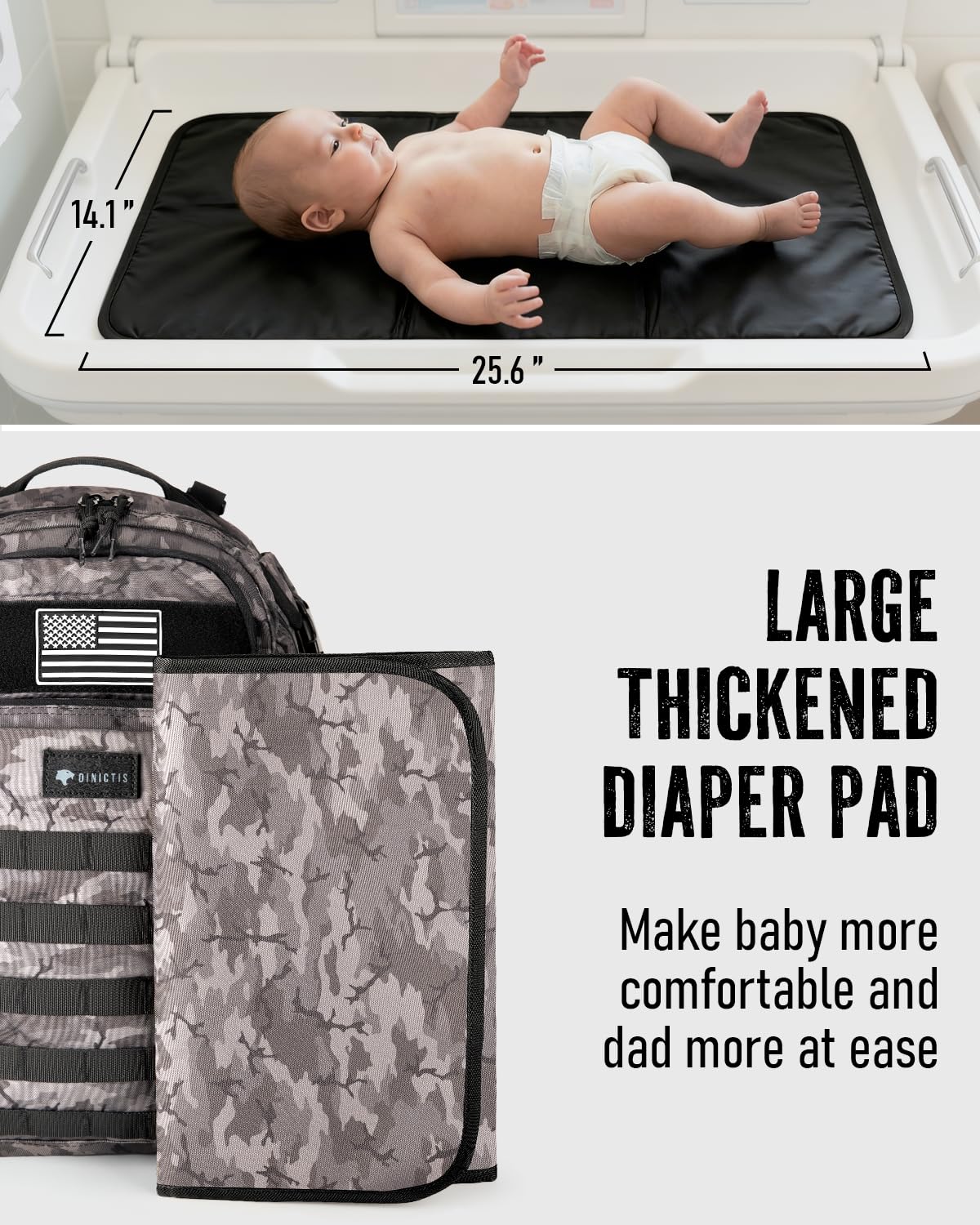 Dinictis Dad Diaper Bag, Mens Diaper Bag Backpack with Diaper Changing Mat, Military Diaper Backpack with Molle Webbing, Waterproof Pouch, Baby Wipes pocket, Insulated Bottle Pockets- Black Camo