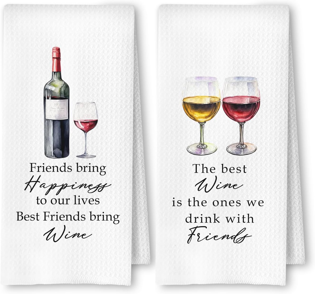 Friends and Wine Kitchen Towels Set of 2, Gifts for Wine Lovers Dish Tea Bar Towels for Kitchen Bar Cart Decor, Wines Gifts for Women Men Decorative Hand Towels, 16x24 Inches