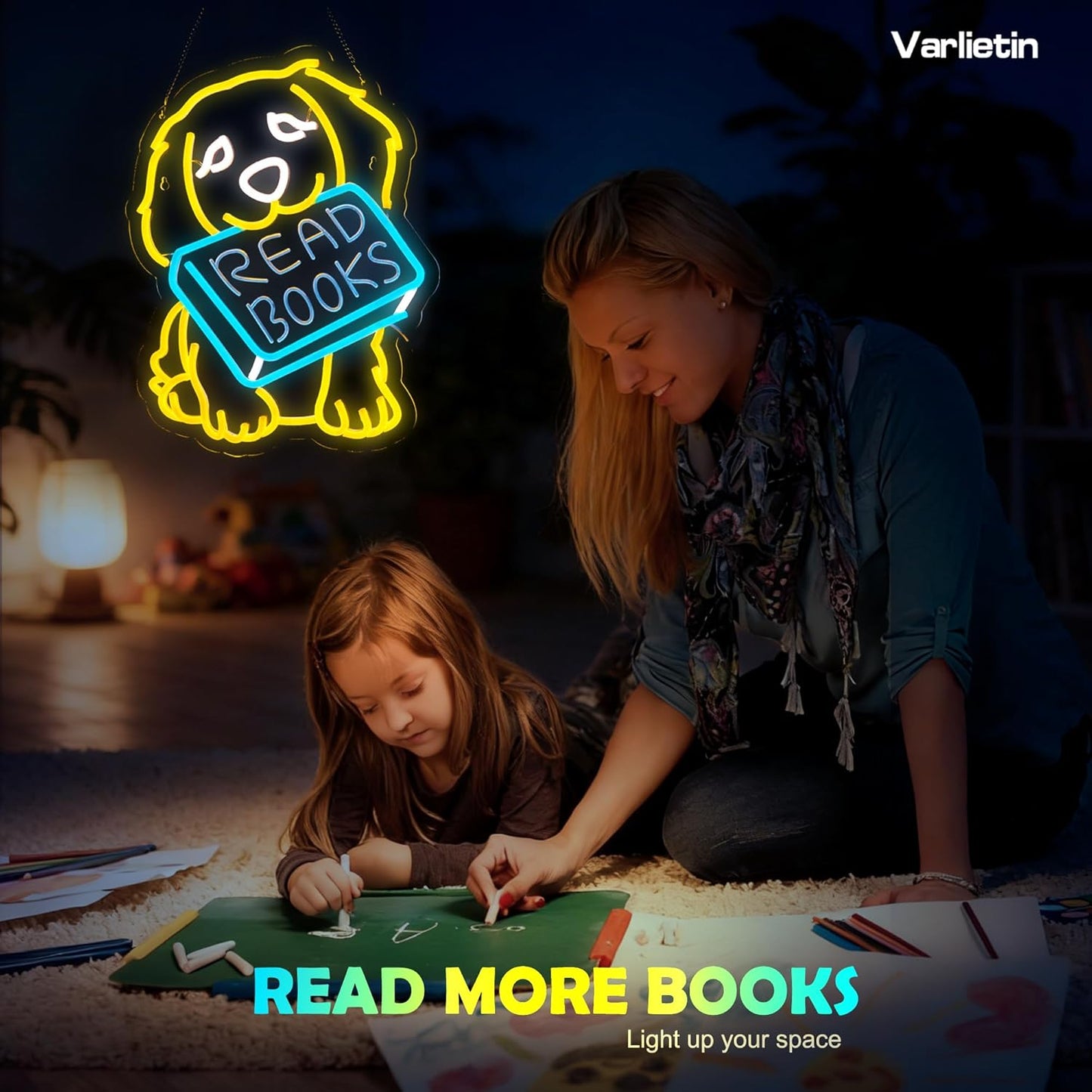 Read Books Golden Retriever Neon Sign for Wall Decor, Read More Books LED Signs Lights for Book Club Classroom Read Corner Kid's Reading Study Men Cave Game Decor, Birthday Party Decoration Gift