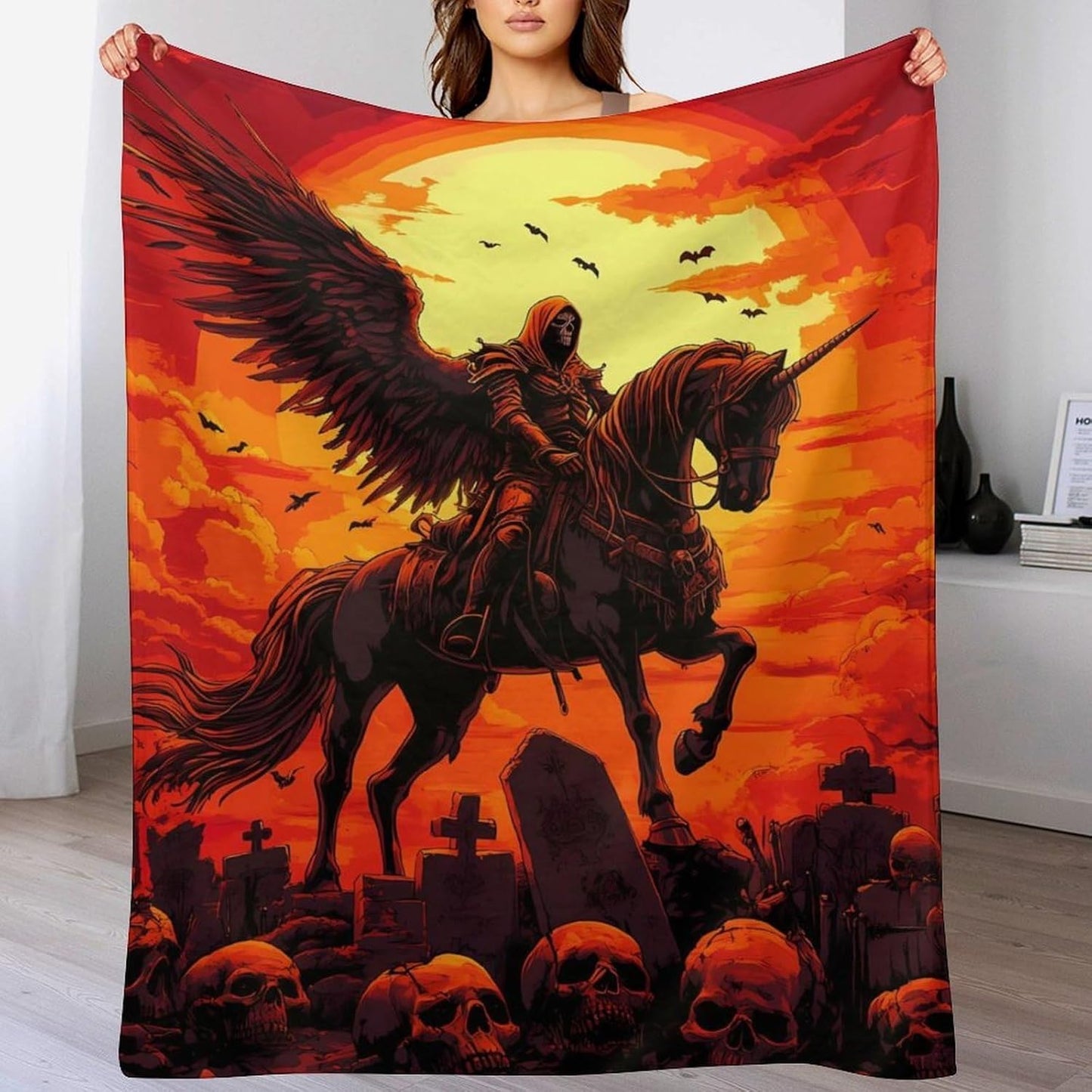 Reaper Horse Throw Blanket for Couch Bed Plush Cozy Fuzzy Flannel Blanket for All Season 60"x80"