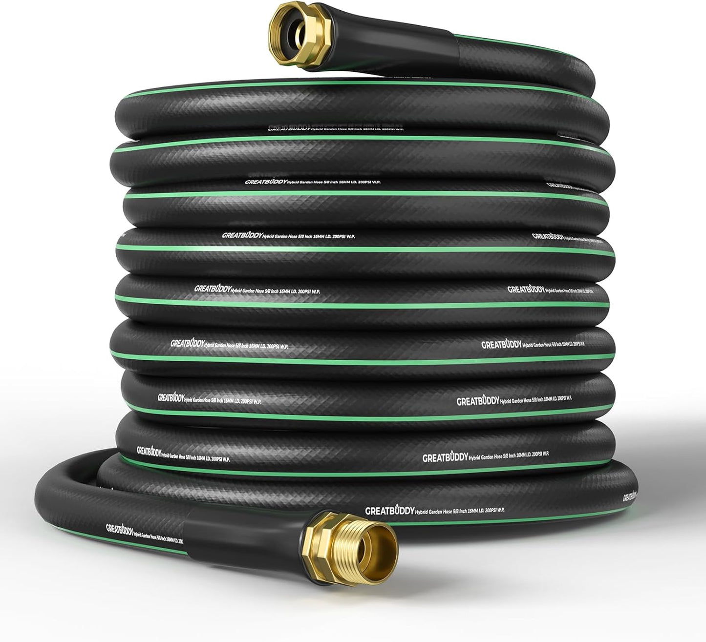 GreatBuddy 100 ft Garden Hose, 5/8" Water Hose 100ft Heavy Duty, Flexible, Lightweight Hybrid Hose, Burst 600 PSI with Solid Brass Male to Female Fittings Leakproof Hose for Backyard, Garden