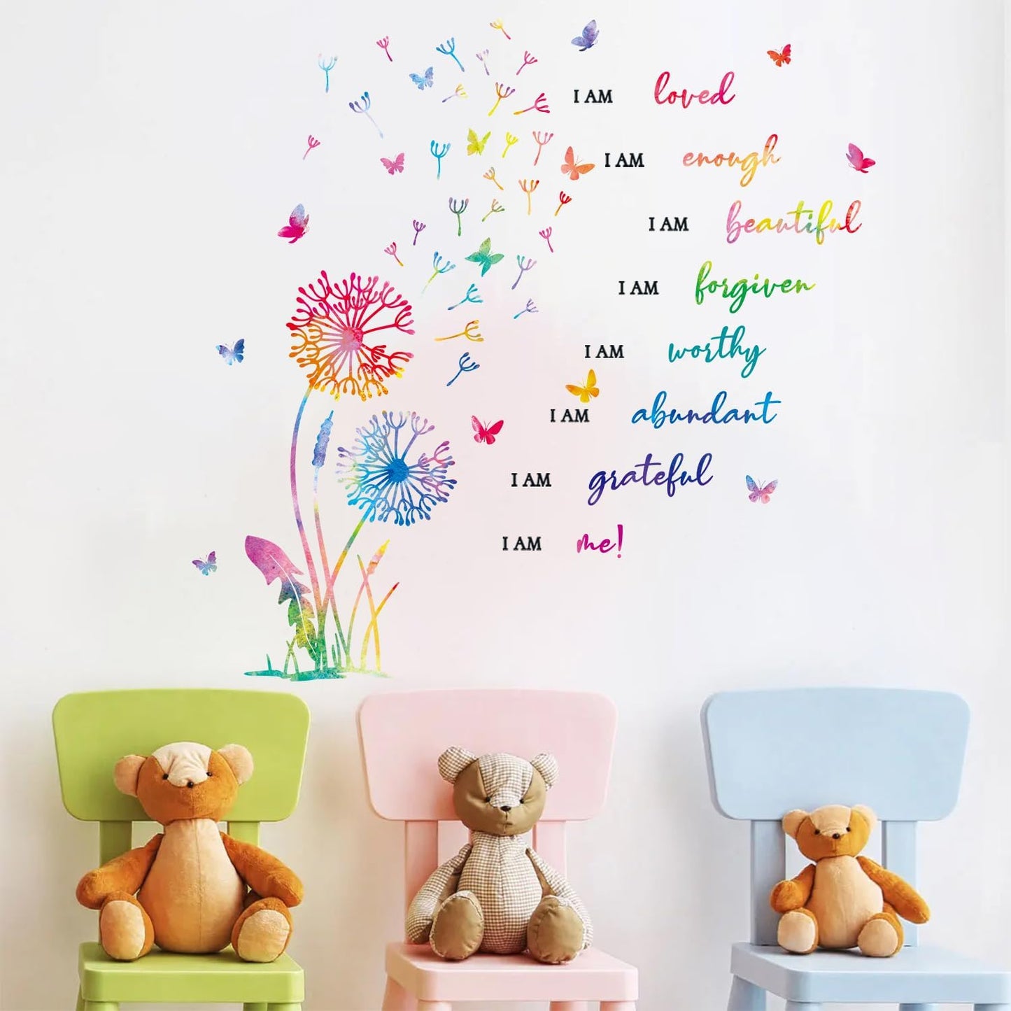 HLNIUC Dandelion Inspirational Saying Wall Sticker 75PCS Butterfly Positive Affirmation Wall Decal Flora Motivational Quotes Peel and Stick Wall Stickers Flower Inspiring Wall Decals for Girl Bedroom