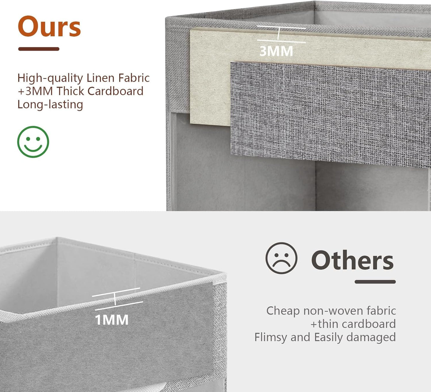 Storage Cube Organizer with Clear Window, Linen Collapsible Storage Boxes with PU Handles, Cube Storage Bins for Shelf, Closet, Cabinet, Bookcase (10.5x10.5x11, Gray)