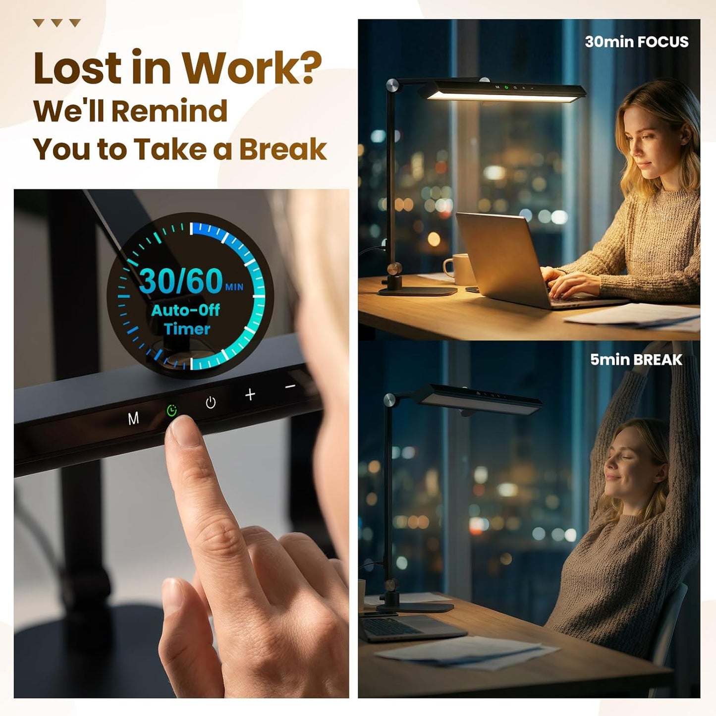 LIONVISON Desk Lamps for Home Office: 2 in 1 Eye-Caring Modern LED Desk Lamp for Worker - 5 Color Temperature 10 Brightness Computer Light - Memory & Timer Func Desk Light for Student, Seniors