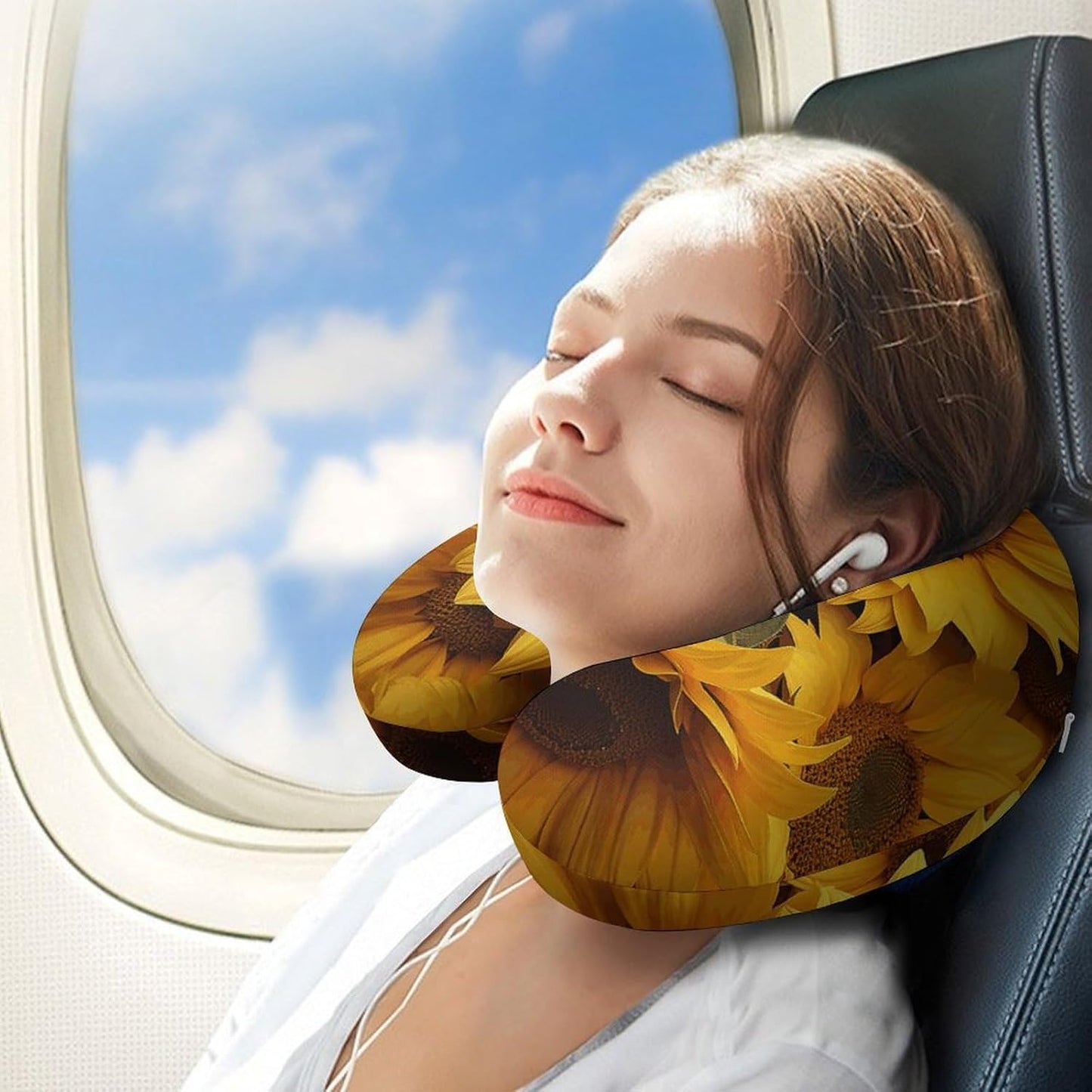 Many Sunflowers Neck Pillow Memory Foam U Shaped Pillows Portable Pillows for Shoulder Travel Head Support Pillow with Concealed Zipper for Airplane Car Home Office