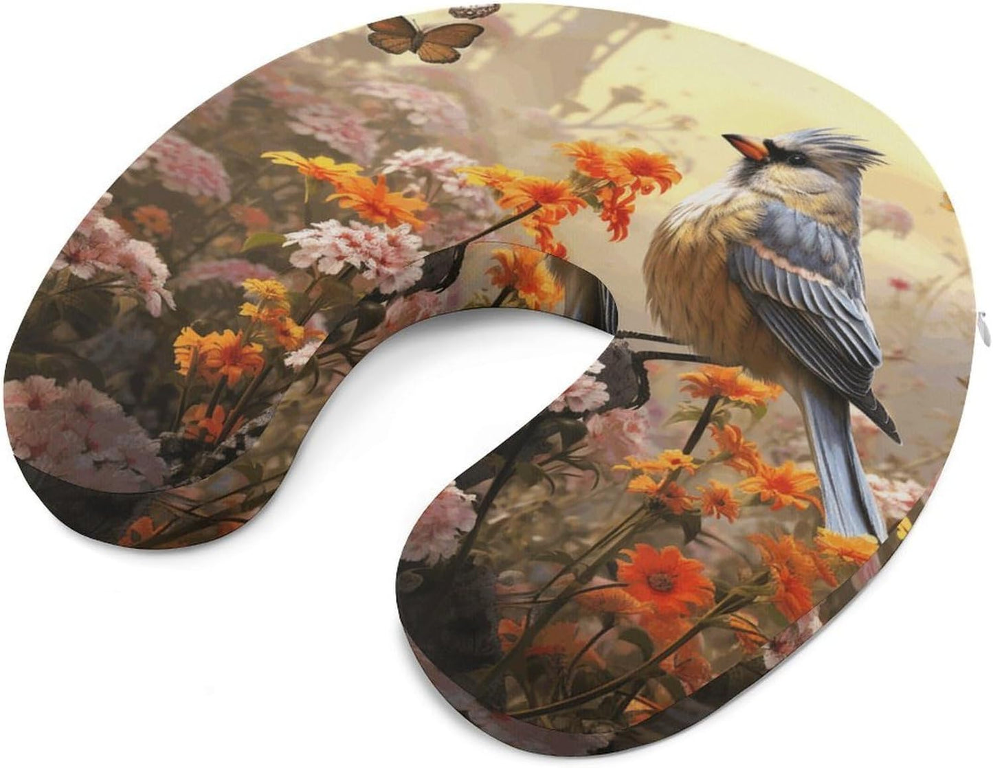 Sparrow Birds Sing Neck Pillow Memory Foam U Shaped Pillows Portable Pillows for Shoulder Travel Head Support Pillow with Concealed Zipper for Airplane Car Home Office