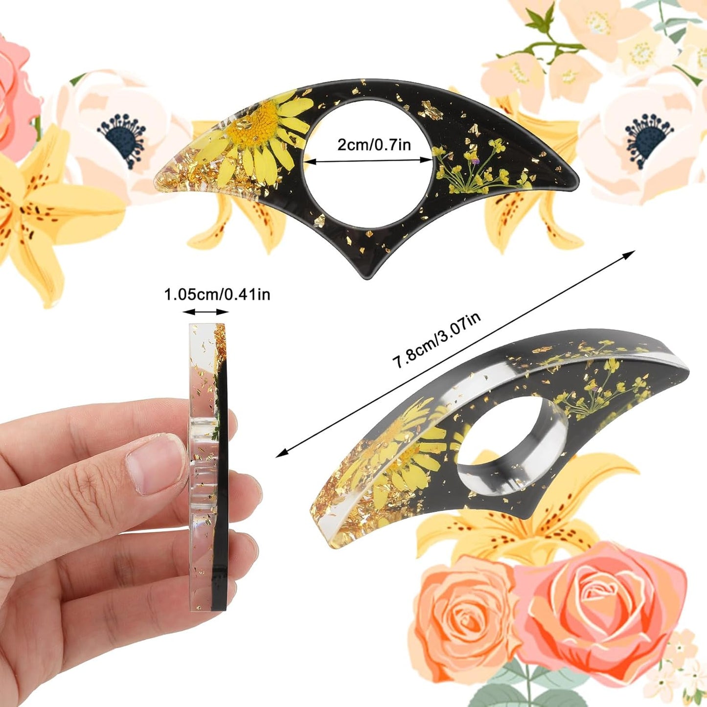 cobee Dried Flower Book Holder, 2 Pieces Handmade Thumb Book Page Holder Resin Reading Accessories Ring Book Opener Floral Bookmark for Teachers Book Lovers