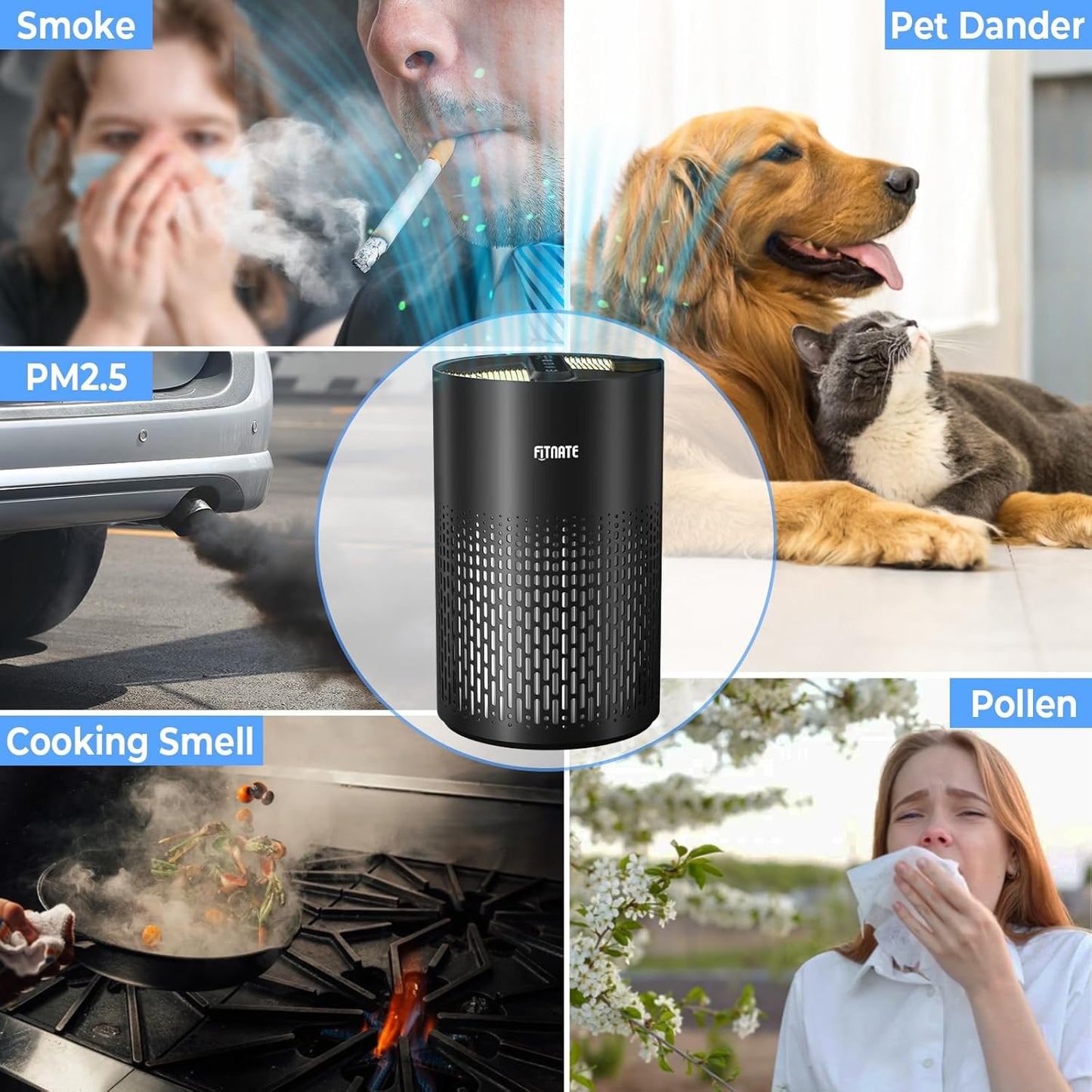 FITNATE Air Purifiers for Home Large Room Up to 1076 Ft² with Aromatherapy, H13 True HEPA Air Purifier for Pets, Quiet Air Cleaner for Dust Pollen Pet Dander Odor, with Night Light,Timer, Black