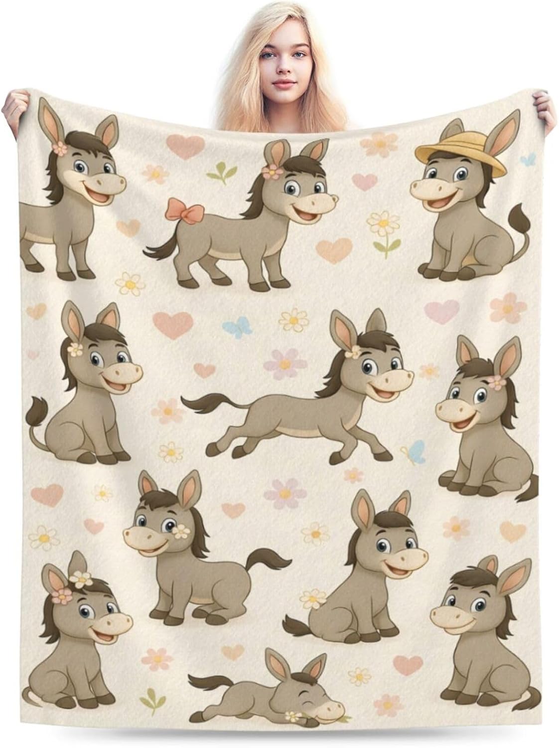 Cute Donkey Throw Blanket Funny Animal Donkey Blanket Soft Cozy Fleece Fuzzy Plush Warm Stuff Bedding Nursery Toddler Baby Blankets Gifts for Boys Girls Kids Adult Men Women 40"X50"