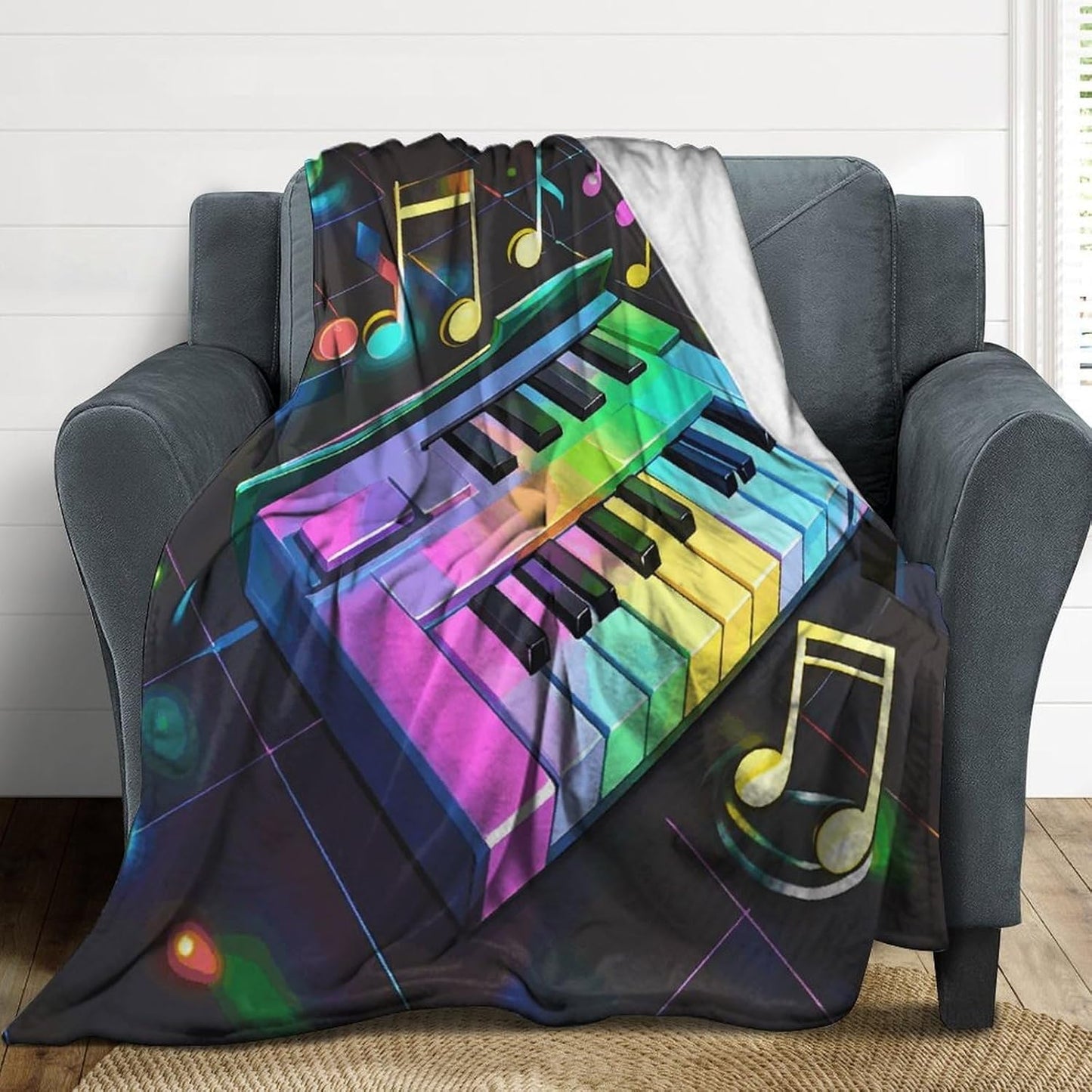 Colorful Piano Keyboard Music Note Blanket Super Soft Lightweight Throw Blanket Cute Cozy Warm Bed Blanket Decorative Fuzzy Blanket All-Season Home Decor Gift for Sofa Couch Living Room 40"*50" （100*1