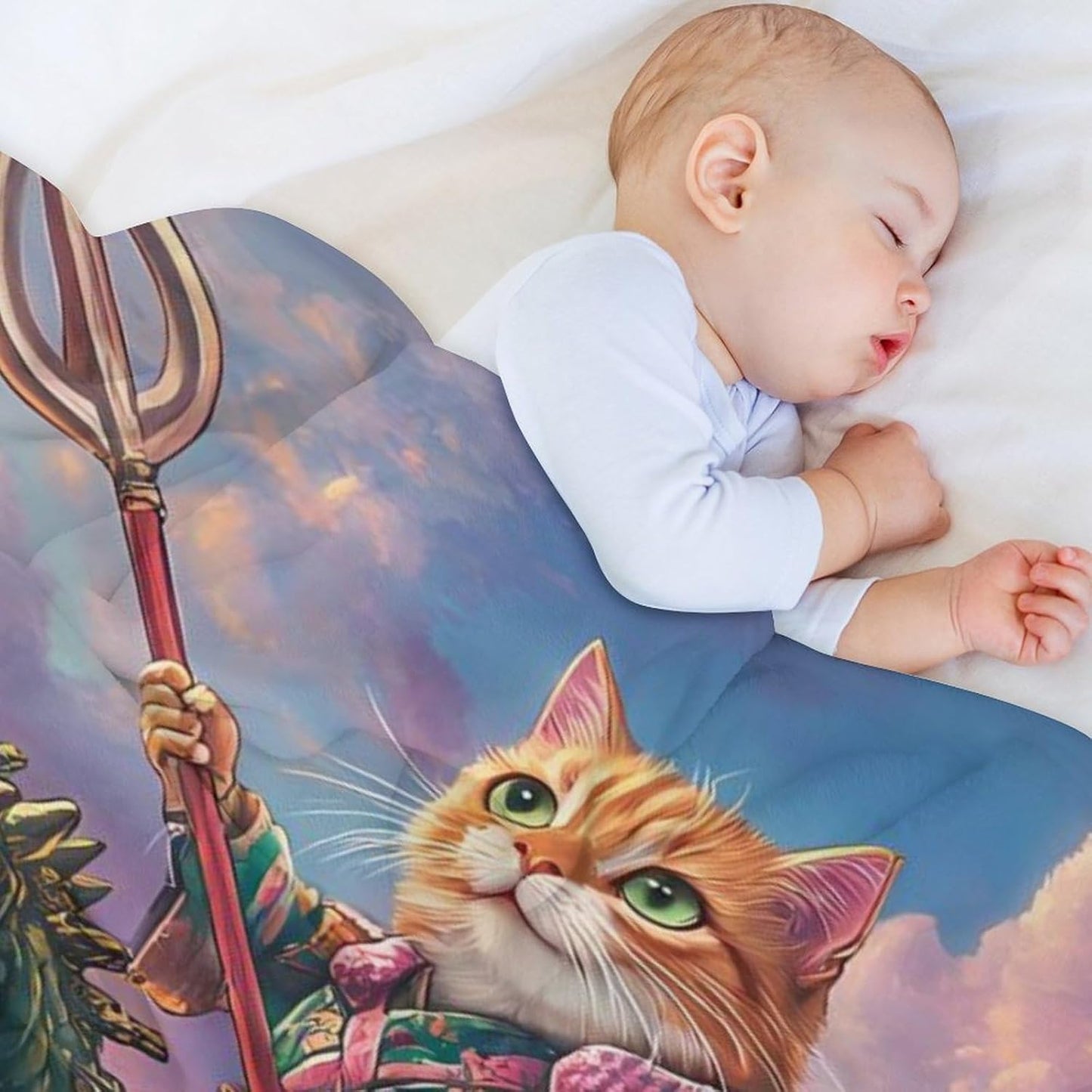 Wave Dinosaur Cat Throw Blanket for Couch Bed Plush Cozy Fuzzy Flannel Blanket for All Season 70"x80"
