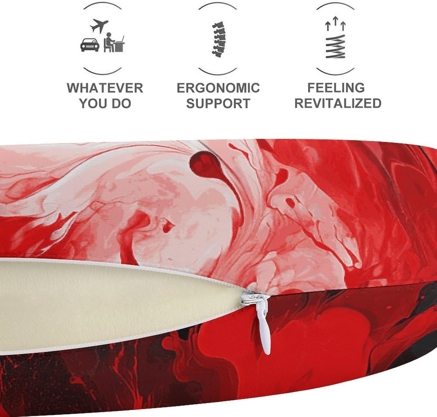Red Black White Abstract Neck Pillow Memory Foam U Shaped Pillows Portable Pillows for Shoulder Travel Head Support Pillow with Concealed Zipper for Airplane Car Home Office