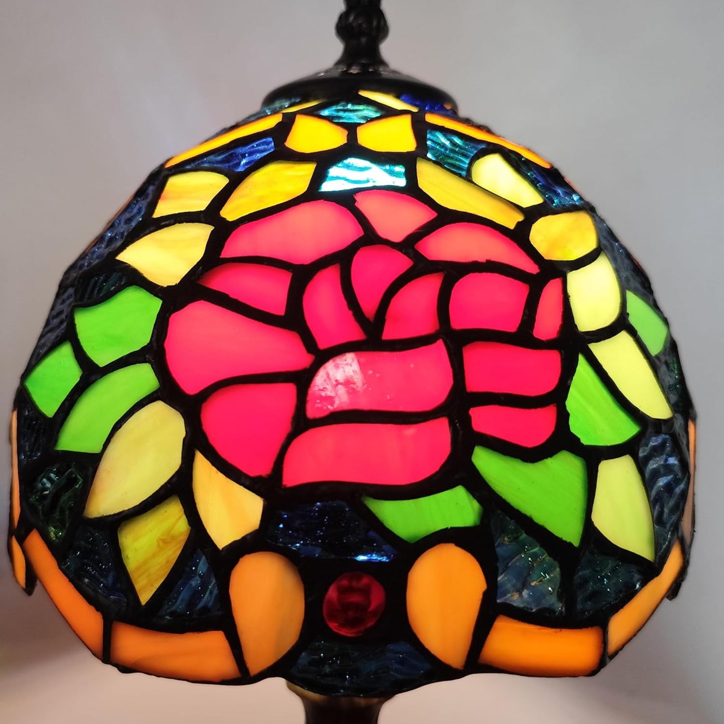 Tiffany Table Lamp Red Heart Rose Flower Stained Glass Lamp 3-Way Decorate Reading Light for Home Living Room Nightstand Bedroom Office Include Light Bulb
