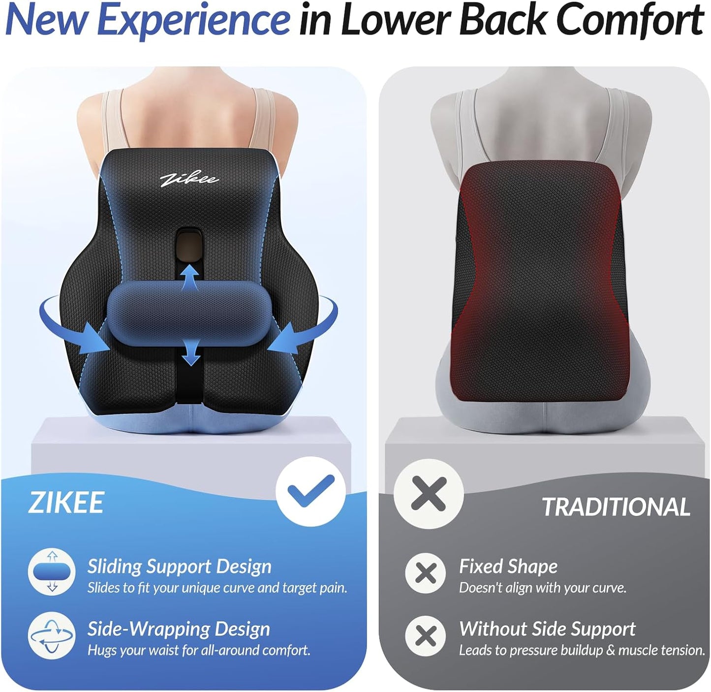 ZIKEE Adjustable Lumbar Support Pillow for Office Chair with Sliding Design for Precise Pain Relief & Support, Ergonomic Lumbar Pillow Improves Posture, Back Support Pillow for Office, Car, Home