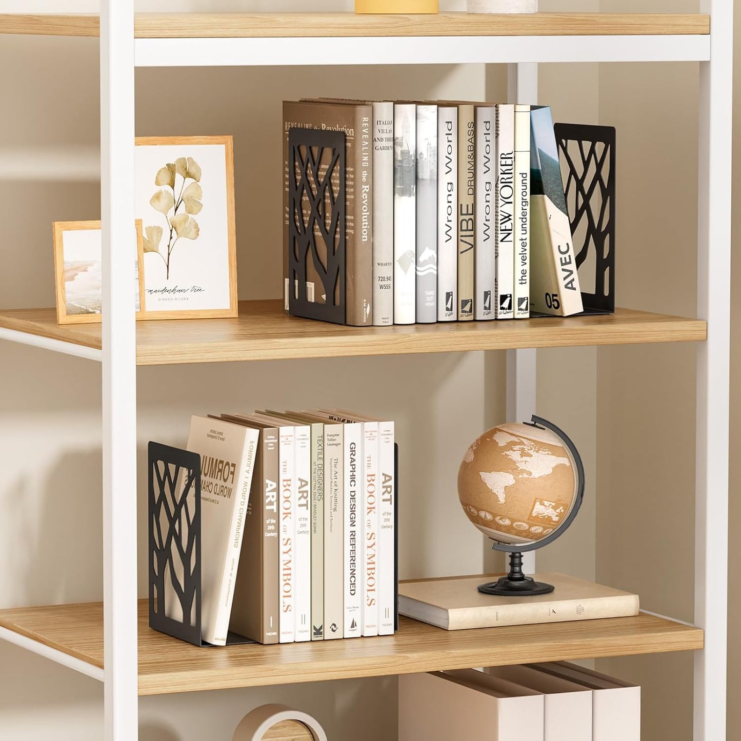 MaxGear Book Ends Tree Design Modern Bookends for Shelves, Non-Skid Book Holder, Heavy Duty Metal Book Storage for Books/CDs, Decorative Book Stopper for Home, 7 x 4.7 x 3.5”, Black,2 Pair/4 Pieces