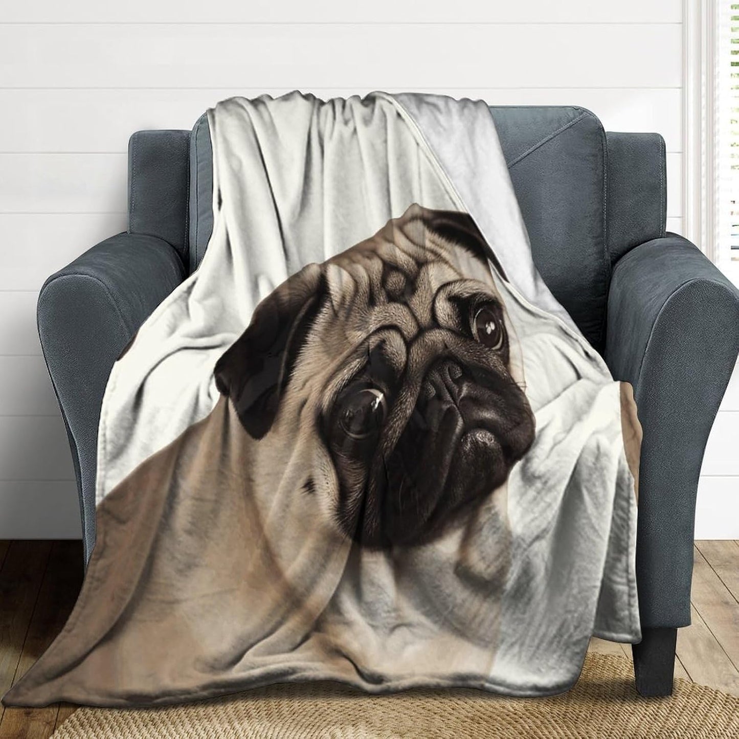 Pug Dog Blanket Super Soft Lightweight Throw Blanket Cute Cozy Warm Bed Blanket Decorative Fuzzy Blanket All-Season Home Decor Gift for Sofa Couch Living Room 60"*80"（150 * 200cm）