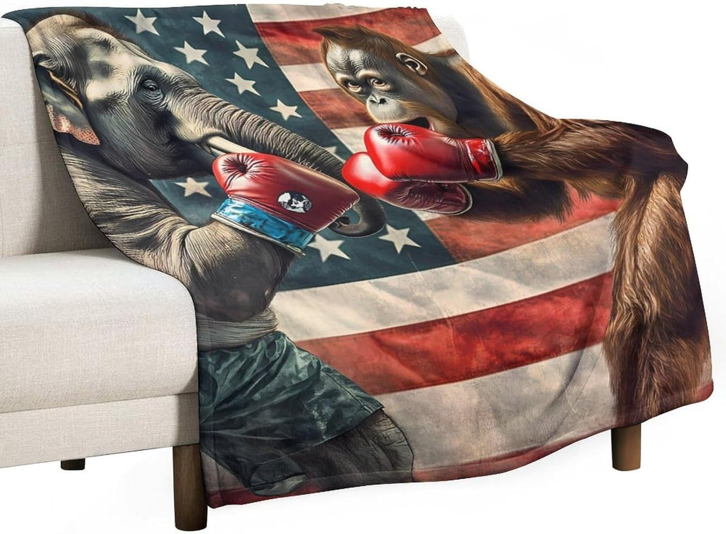 Elephants and Gorillas Funny Boxing Throw Blanket for Couch Bed Plush Cozy Fuzzy Flannel Blanket for All Season 30"x40"