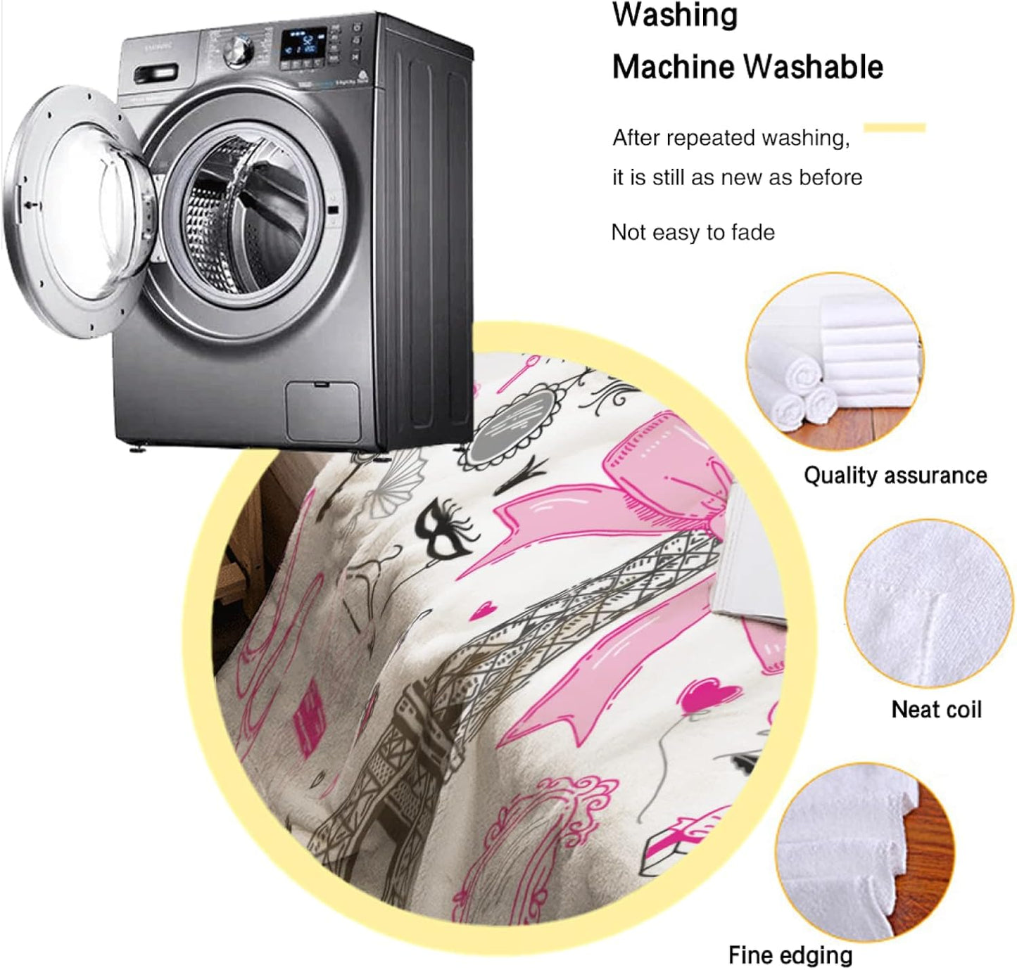 Romantic Paris Throw Blanket Girly Pretty for Women Girls Super Soft Warm Bed Bedding Blankets for Couch Bedroom Sofa Office Decor, All Season Cozy Flannel Plush Blanket Gifts, 60 X 40 Inch