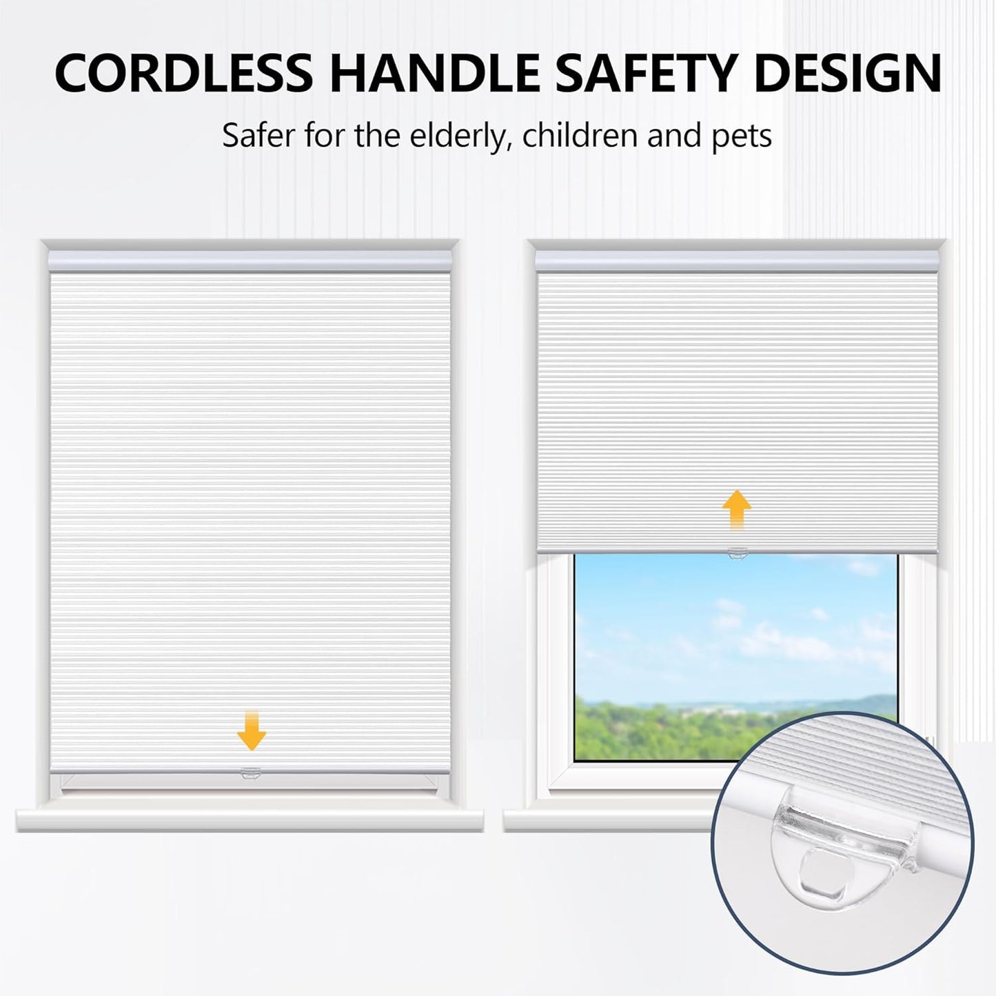 Cellular Shades Cordless Blackout Blinds Honeycomb Window Shades for Bedroom, Blinds for Window and Door, Home and Office, White, 35" W x 72" H SUNFREE