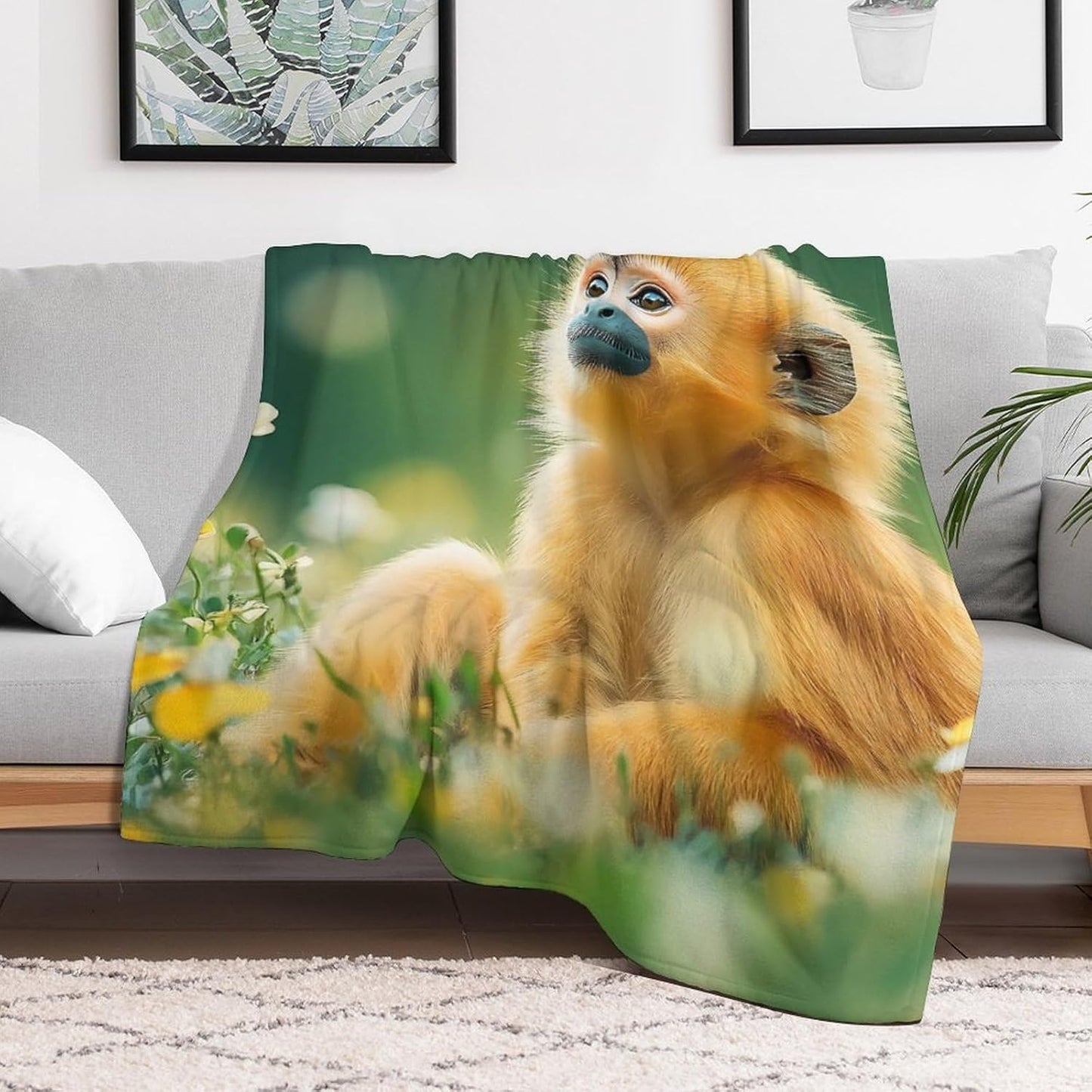 Wildlife Baboon Monkey Animal Throw Blanket for Couch Bed Plush Cozy Fuzzy Flannel Blanket for All Season 55"x70"